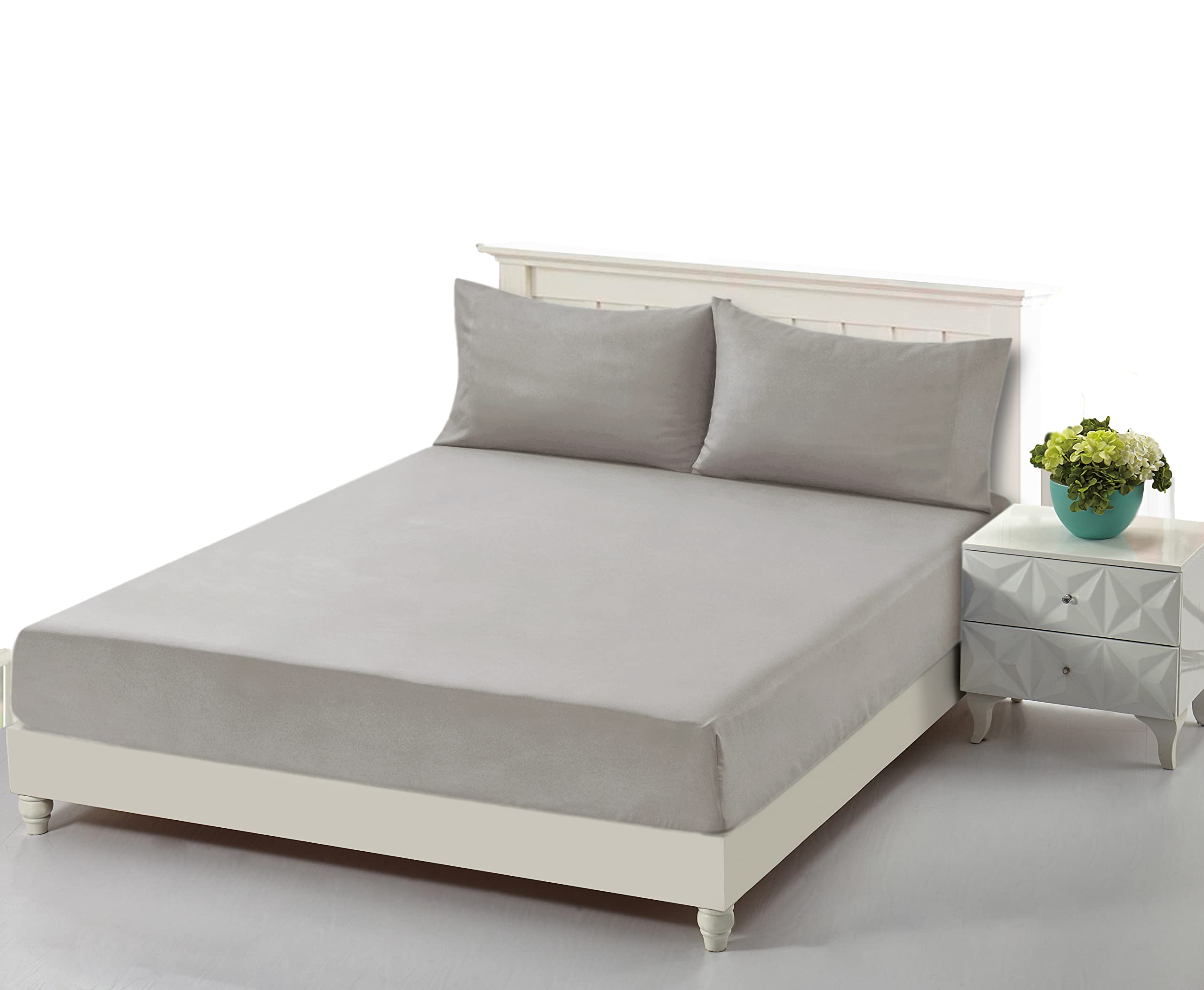 ENDLESS WARMTH Brushed Super Soft Microfiber Deep Pocket Fitted Sheet - Elastic All Around, Easy Care & Durable Mattress Protector (Light Grey, Twin Size) | Perfect for Winter Bedding, Guest Rooms & Cozy Home Decor