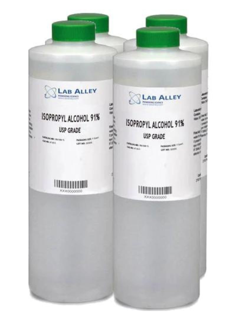 91% Isopropyl Alcohol USP Grade - 4 Liters (4 x 1L Bottles) | Kosher & Halal Certified | GMO Free | First Aid, Cleaning & Disinfecting Surfaces, Electronics & Medical Equipment