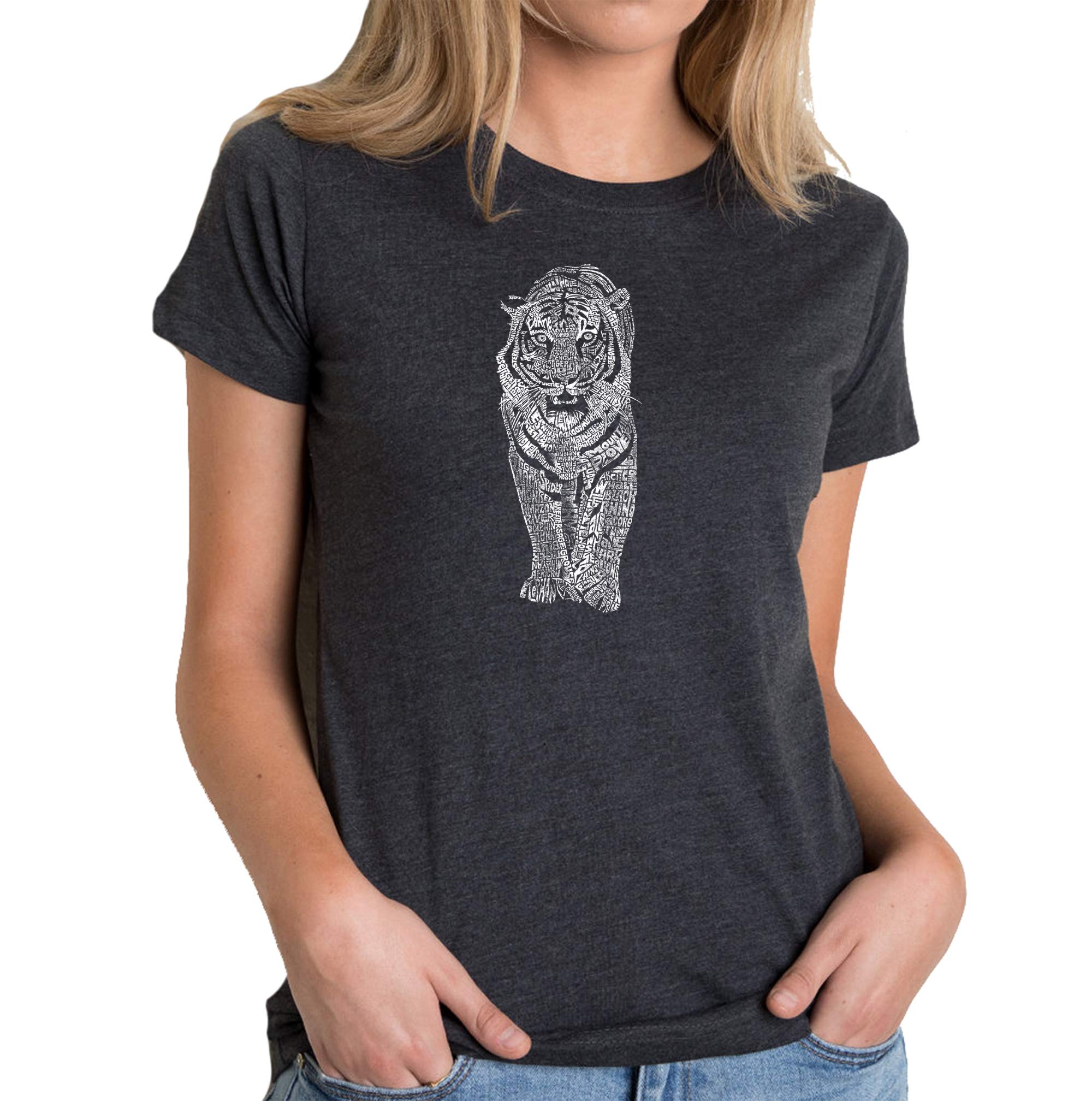 LA POP ART Women's Premium Blend Word Art T-Shirt - Tiger Graphic Tee | Soft Cotton Comfort Fit | Casual Streetwear & Statement Fashion