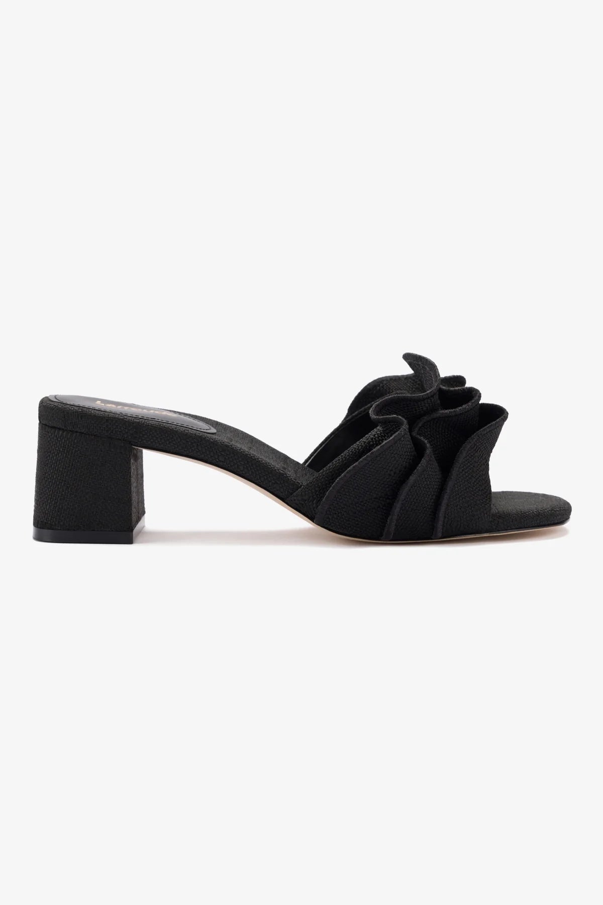 Brigitte Ruffle Mule Sandals - Black Raffia Slides for Women | Comfortable Summer Shoes for Beach, Pool, and Casual Outings