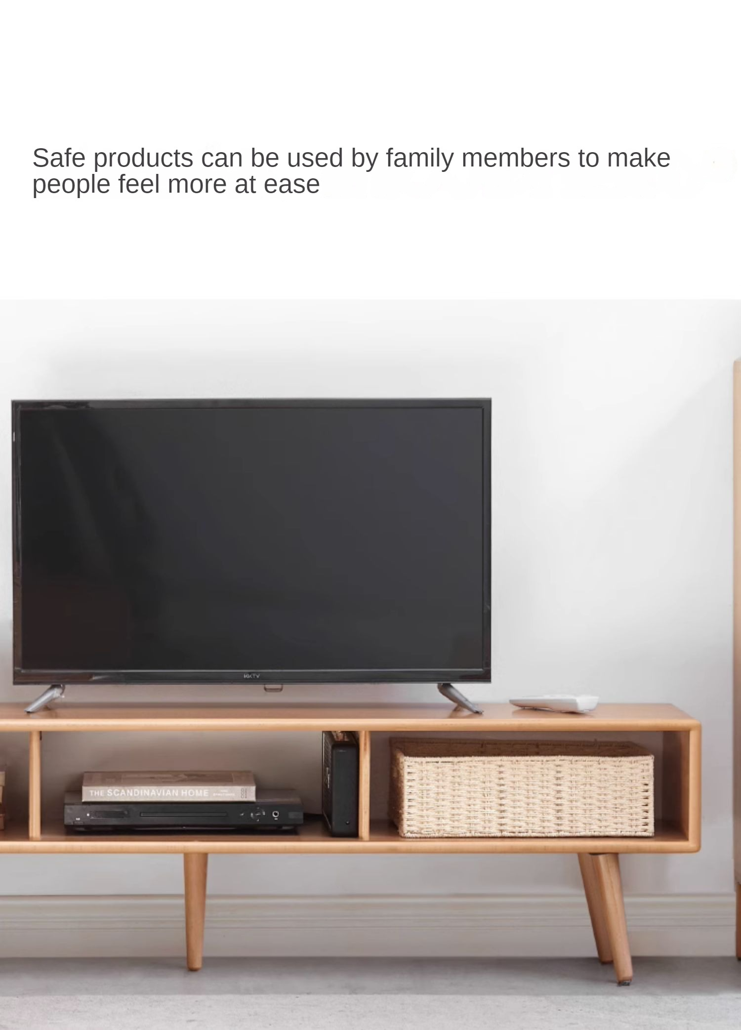Solid Beech Wood TV Stand with Open Storage - Modern Entertainment Center for Living Room, Bedroom & Home Theater
