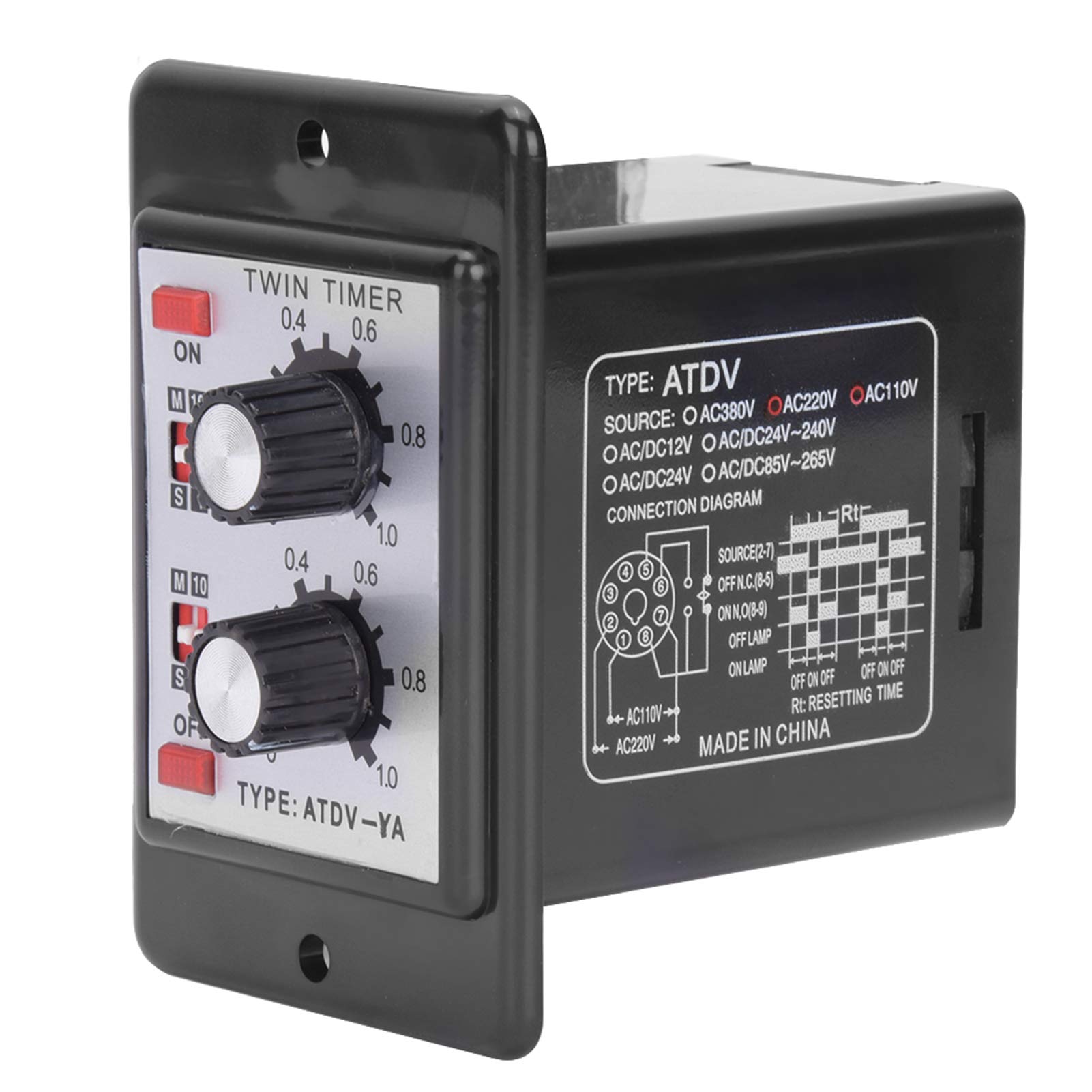 Twin Timer Relay - Adjustable On/Off Knob Control for Short Period & Repeat Cycle | Intermittent Timer, Interval Timer for Day/Night or 24-Hour Use | Perfect for Lighting, Irrigation & Industrial Automation