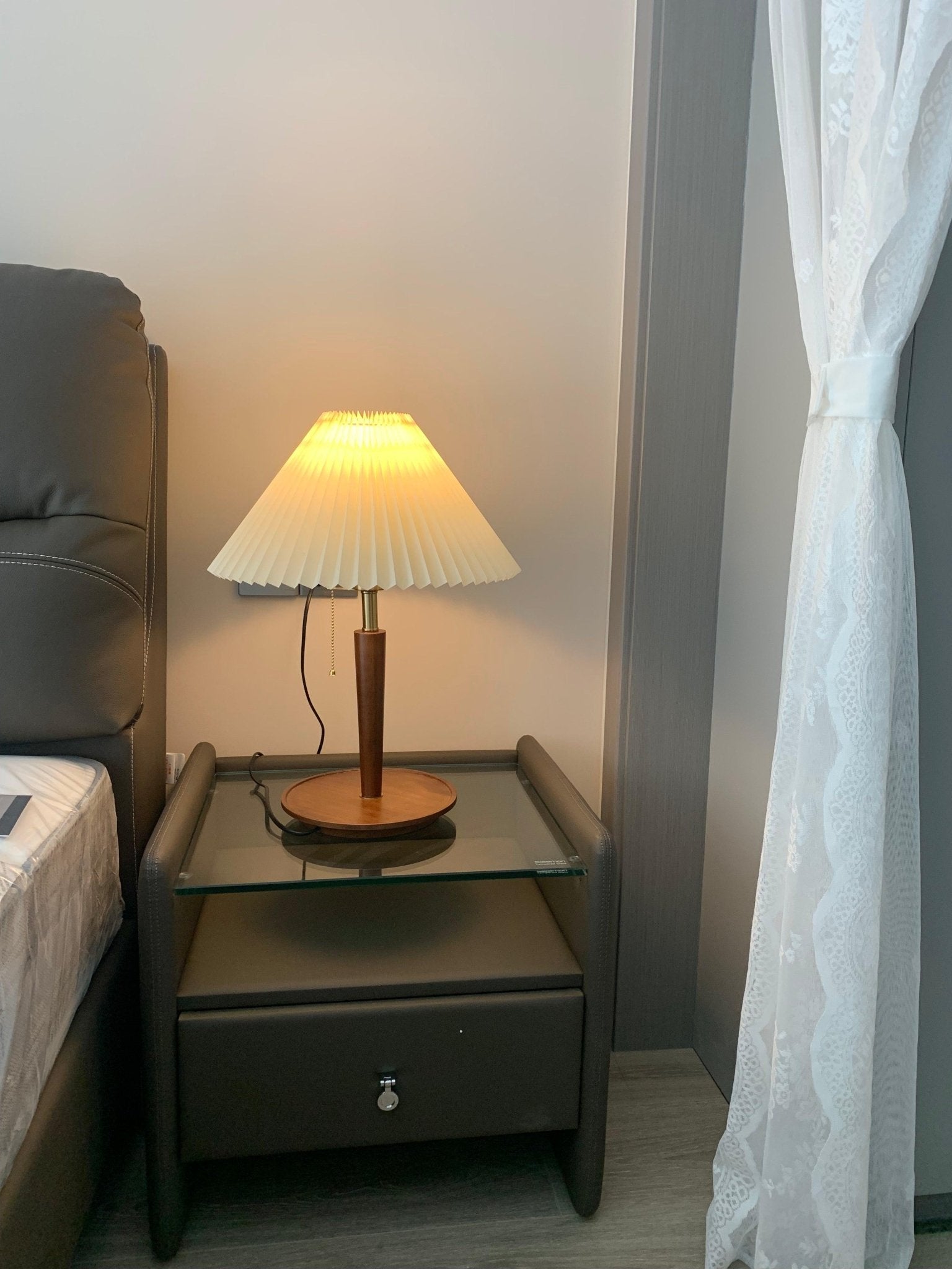 Elegant Cone Pleated Fabric Table Lamp - Modern Home & Office Lighting for Bedroom, Living Room, and Study Desk - Soft Warm White Light