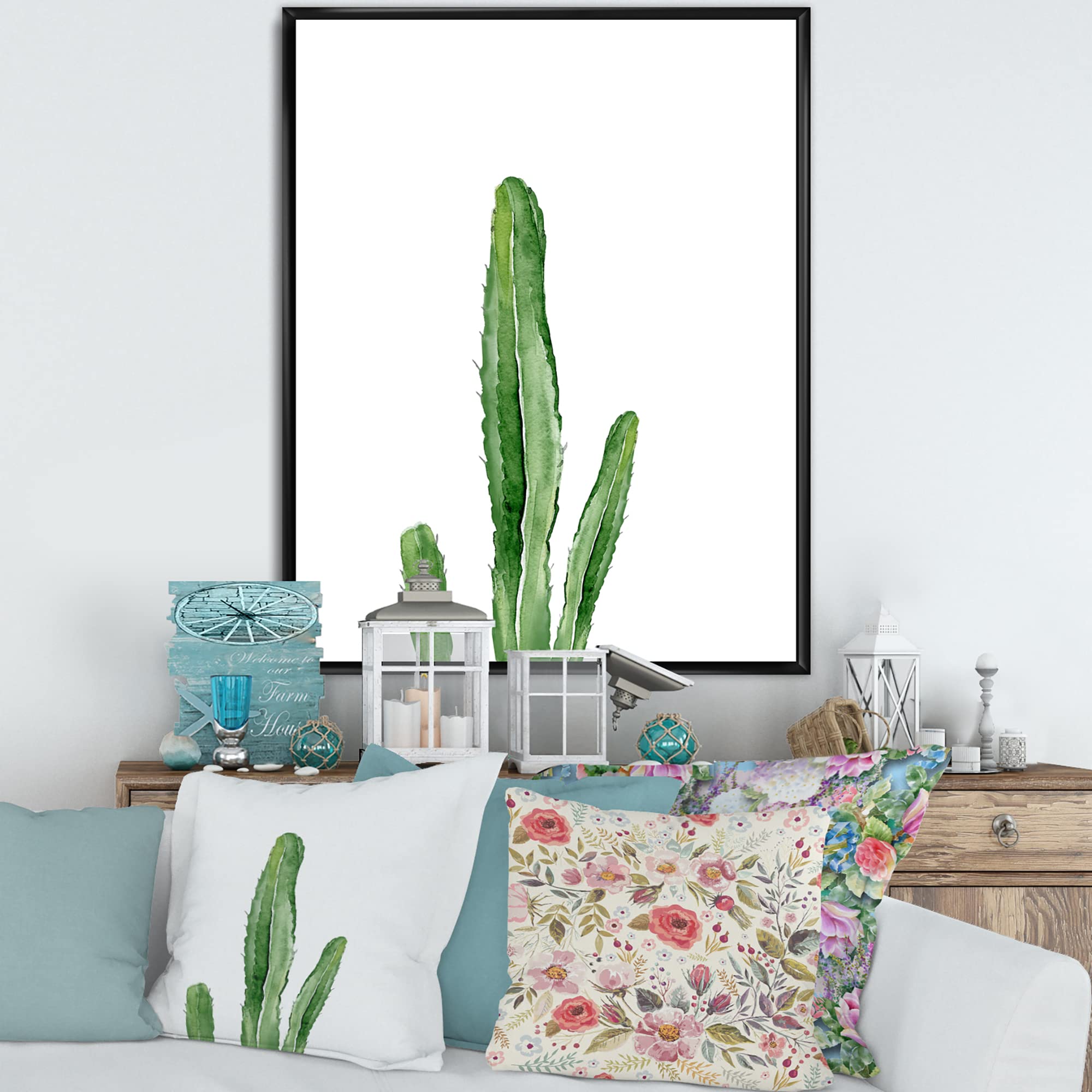 Green Cactus Southwestern Botanical Wall Art - Tropical Desert Plant Canvas Print for Living Room, Bedroom & Office Decor