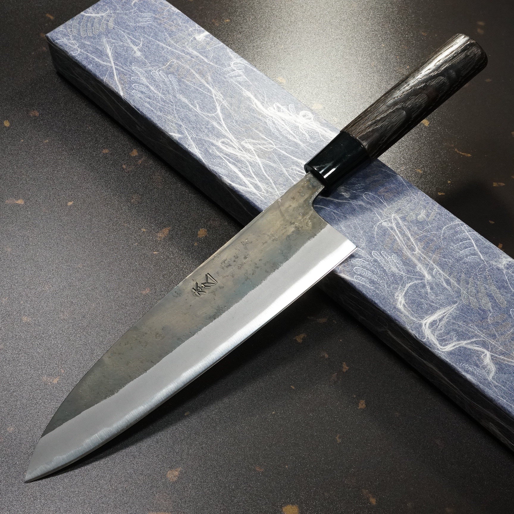 Premium Aogami Blue #2 Kurouchi Gyuto Chef Knife 180mm - Japanese Carbon Steel Kitchen Knife for Professional Chefs & Home Cooking - Perfect for Slicing, Dicing, and Precision Cutting