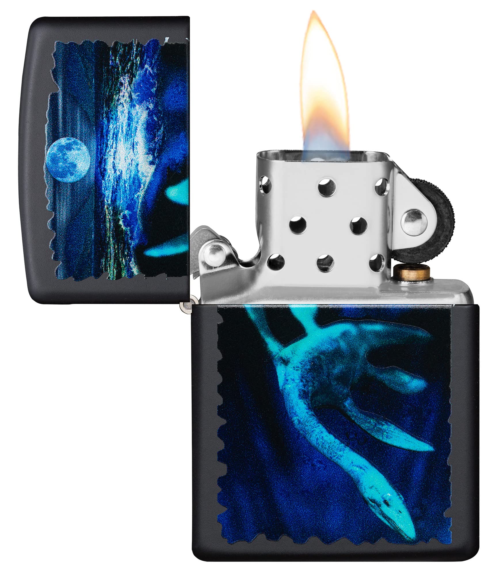 Zippo Black Light Loch Ness Monster Design Windproof Pocket Lighter - Perfect for Camping, Hiking & Outdoor Adventures