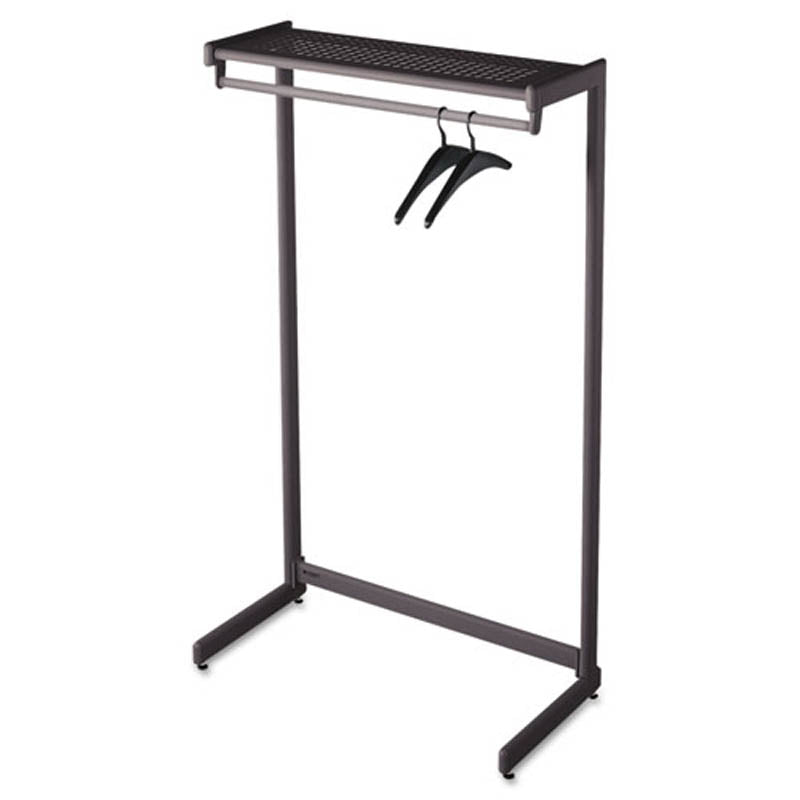 Single Sided Garment Rack with Hat Shelf - Heavy Duty Black Clothes Hanging Organizer for Closet, Laundry Room or Bedroom Storage