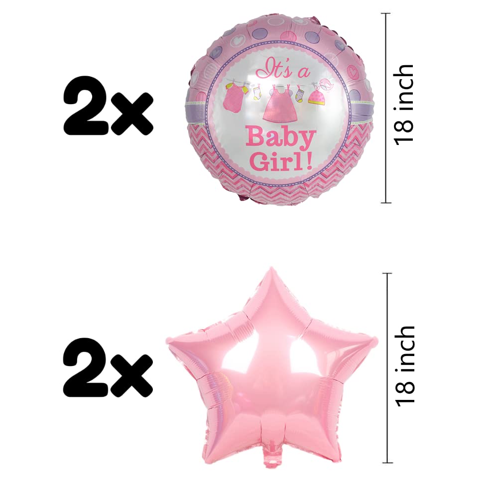 DIWULI Pink Baby Girl Balloons - Baby Shower, Gender Reveal & Birthday Party Decorations for Stroller Carriage, Its a Girl Celebration, Foil Balloon Set for Baby Shower Decor - Perfect for Nursery, Baby's First Birthday & Gender Reveal Parties