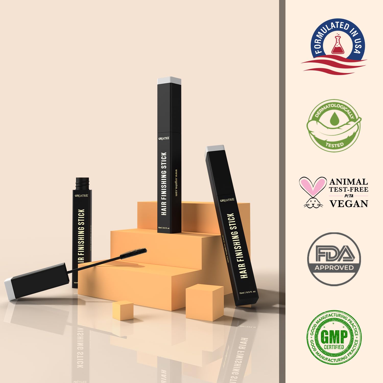 ORGATRE Hair Finishing Stick for Frizzy Hair - 15ml Baby Hair Fixer | Anti-Flyaway Hair Wax Wand | Non-Greasy Styling Stick for Women | Perfect for Smoothing Flyaways & Baby Hairs | Great for Daily Styling, Work, and Special Occasions