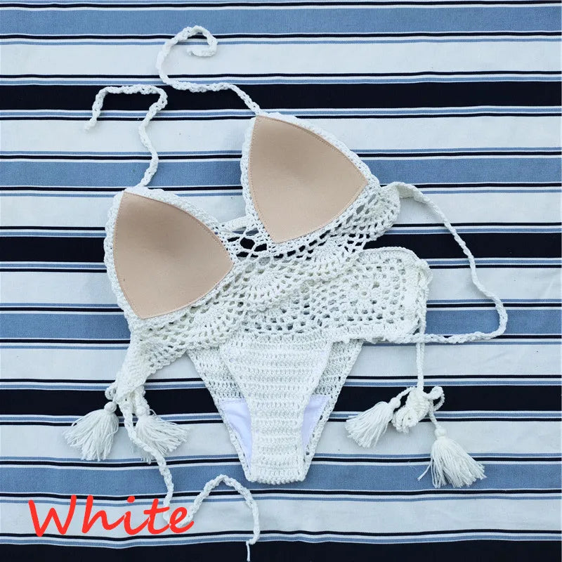 Handmade Crochet Push Up Bikini Set - Sexy Women's Swimwear Crop Top & High Waist Bottom - Perfect for Beach, Pool Party & Summer Vacation