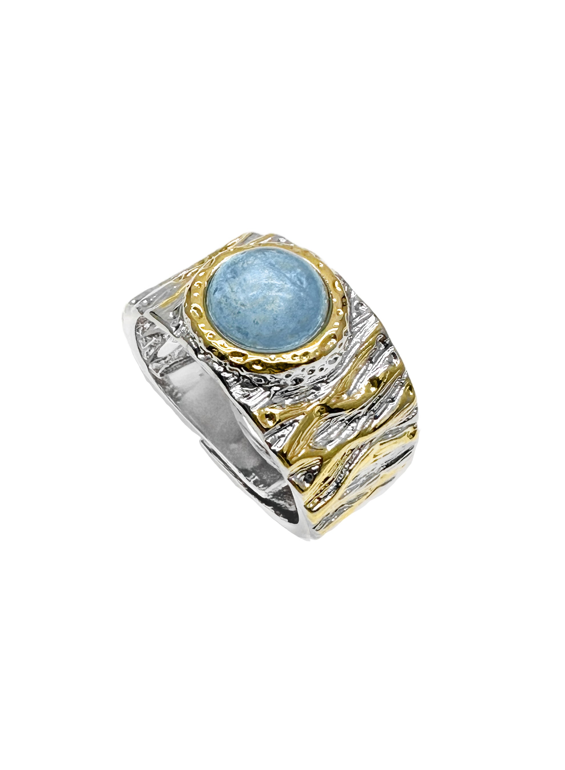 Aquamarine Stone Ring for Women - Platinum Plated Brass Adjustable Jewelry - Perfect for Weddings, Anniversaries & Everyday Elegance (LR004)