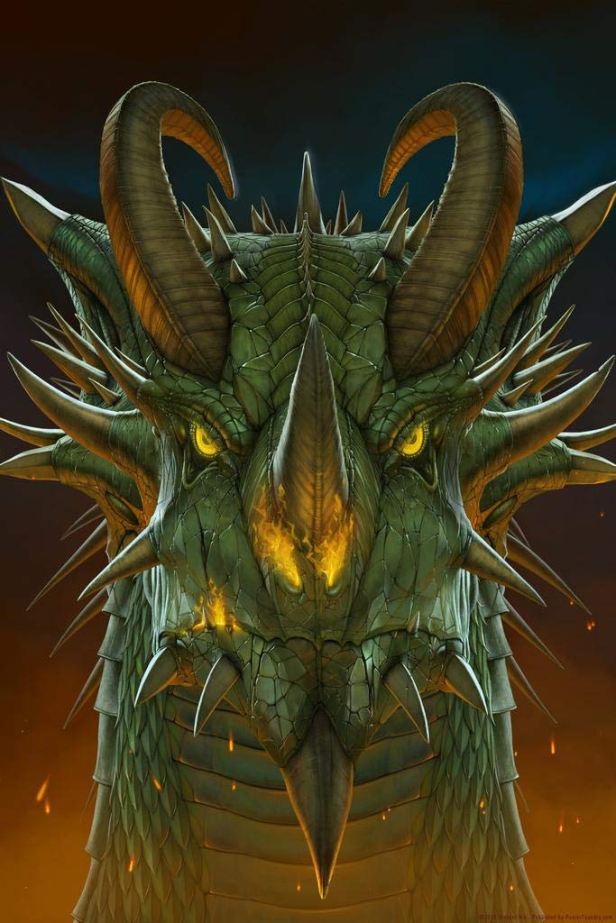 Vincent Hie Dragon Face Portrait Wall Art Print - 16x24 Inches Asian Inspired Home Decor - Perfect for Living Room, Bedroom & Office