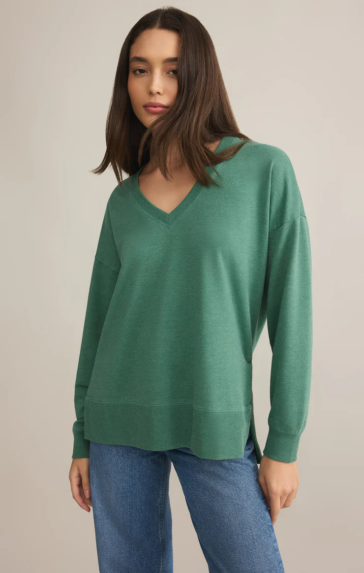 Z Supply Modern V Neck Weekender T-Shirt in Botanical Green - Soft & Comfortable Casual Wear for Women, Perfect for Weekend Outings, Travel, and Everyday Style