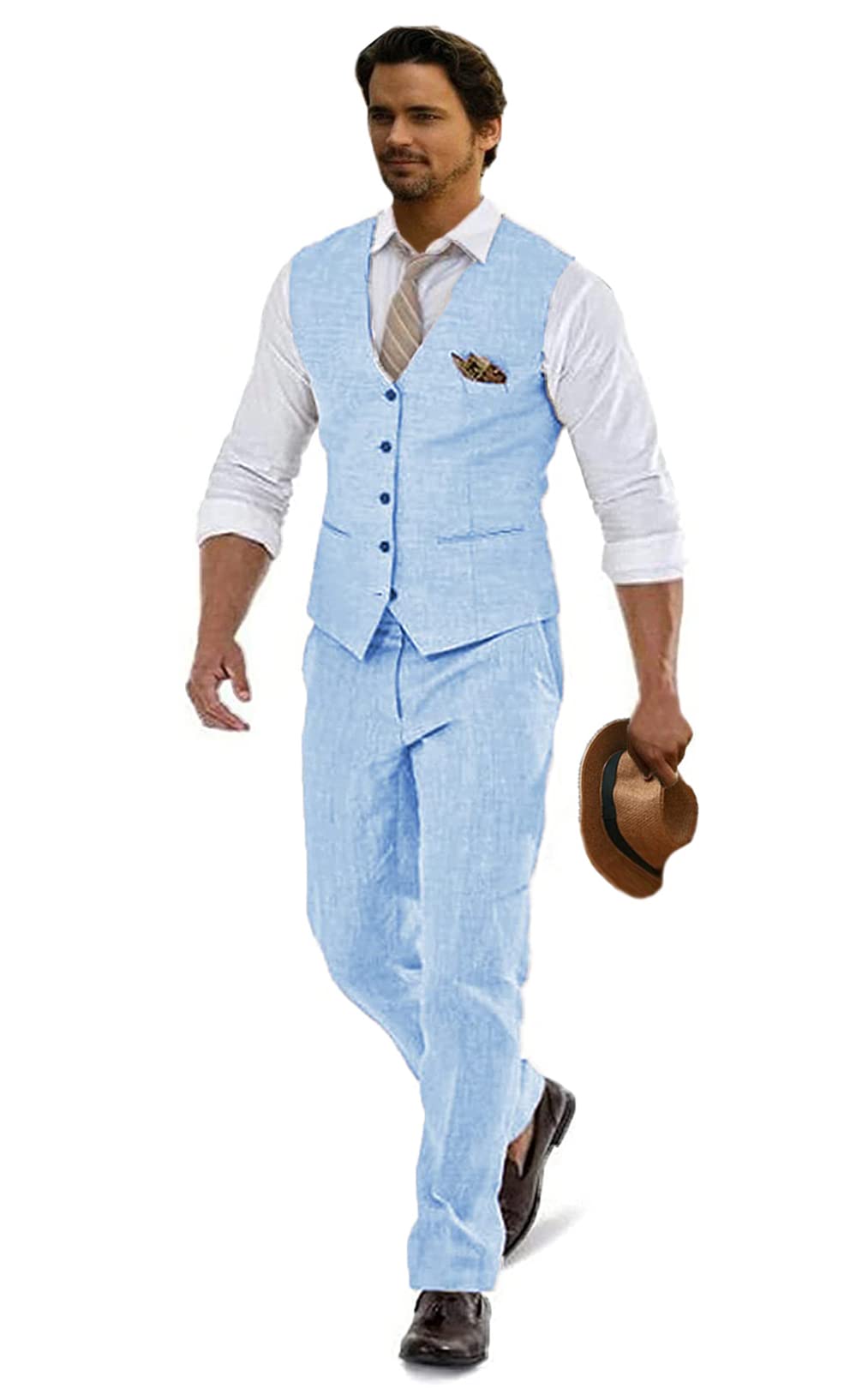 Men's Linen Suits for Wedding & Casual Wear - 2 Piece Summer Suit Set with Vest & Pants | Perfect for Groomsmen, Beach Weddings & Prom Events