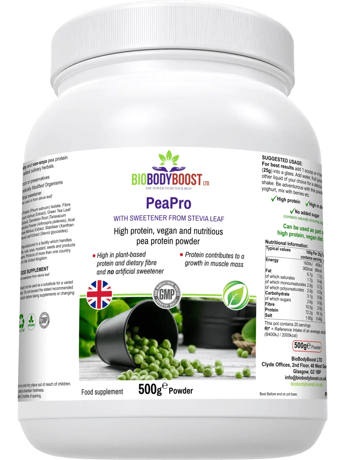 PeaPro Organic High Protein Pea Powder - Plant-Based Protein Supplement for Smoothies, Baking & Post-Workout Recovery