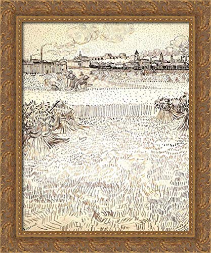 Vincent van Gogh Wheat Field With Sheaves and Arles 20x24 Inch Gold Ornate Wood Framed Canvas Art Print - Wall Decor for Living Room, Bedroom, Office