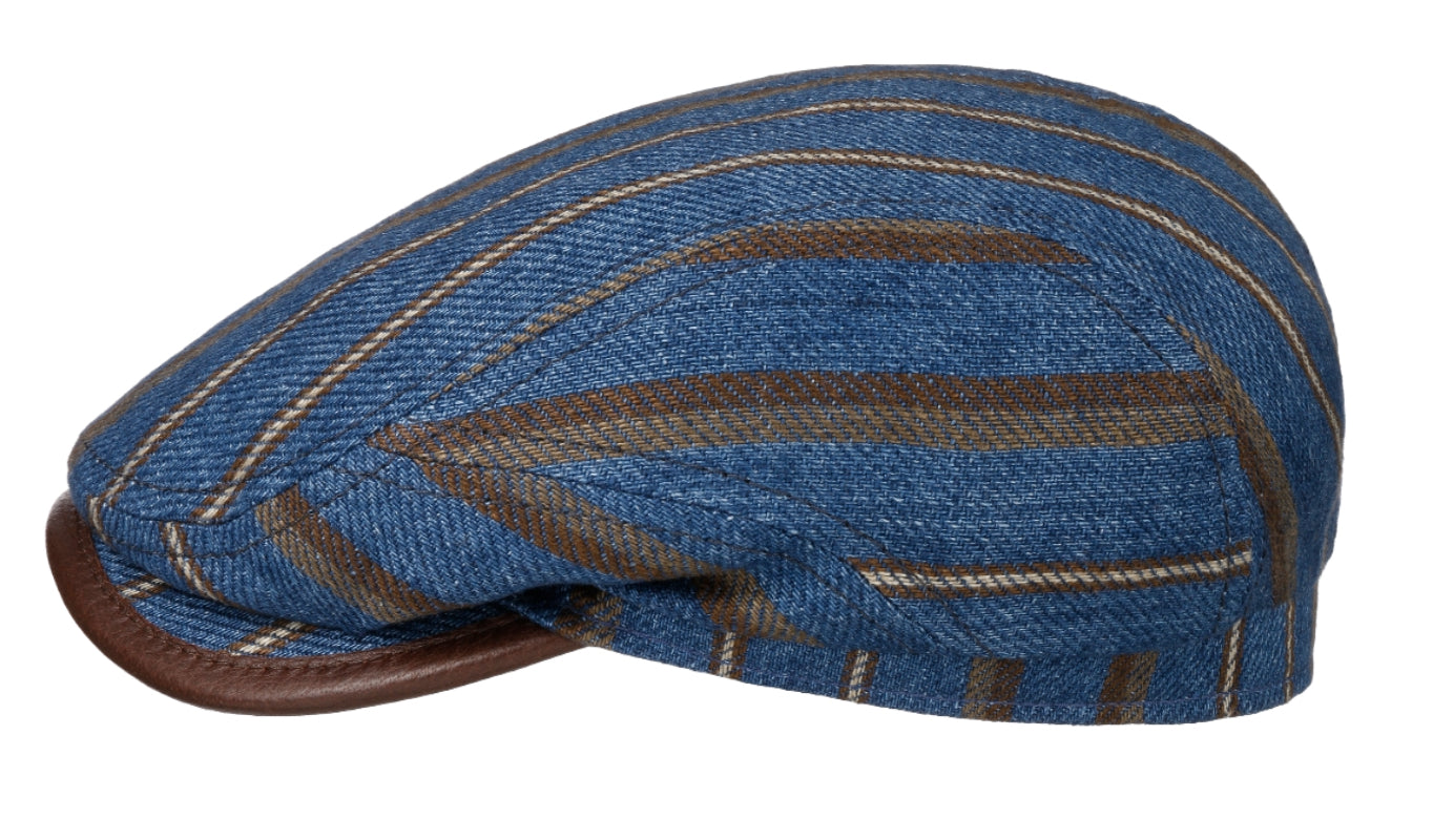 Stetson Linen Striped Flat Cap for Men - Classic Driver Style Summer Hat - Perfect for Golf, Driving, and Outdoor Activities