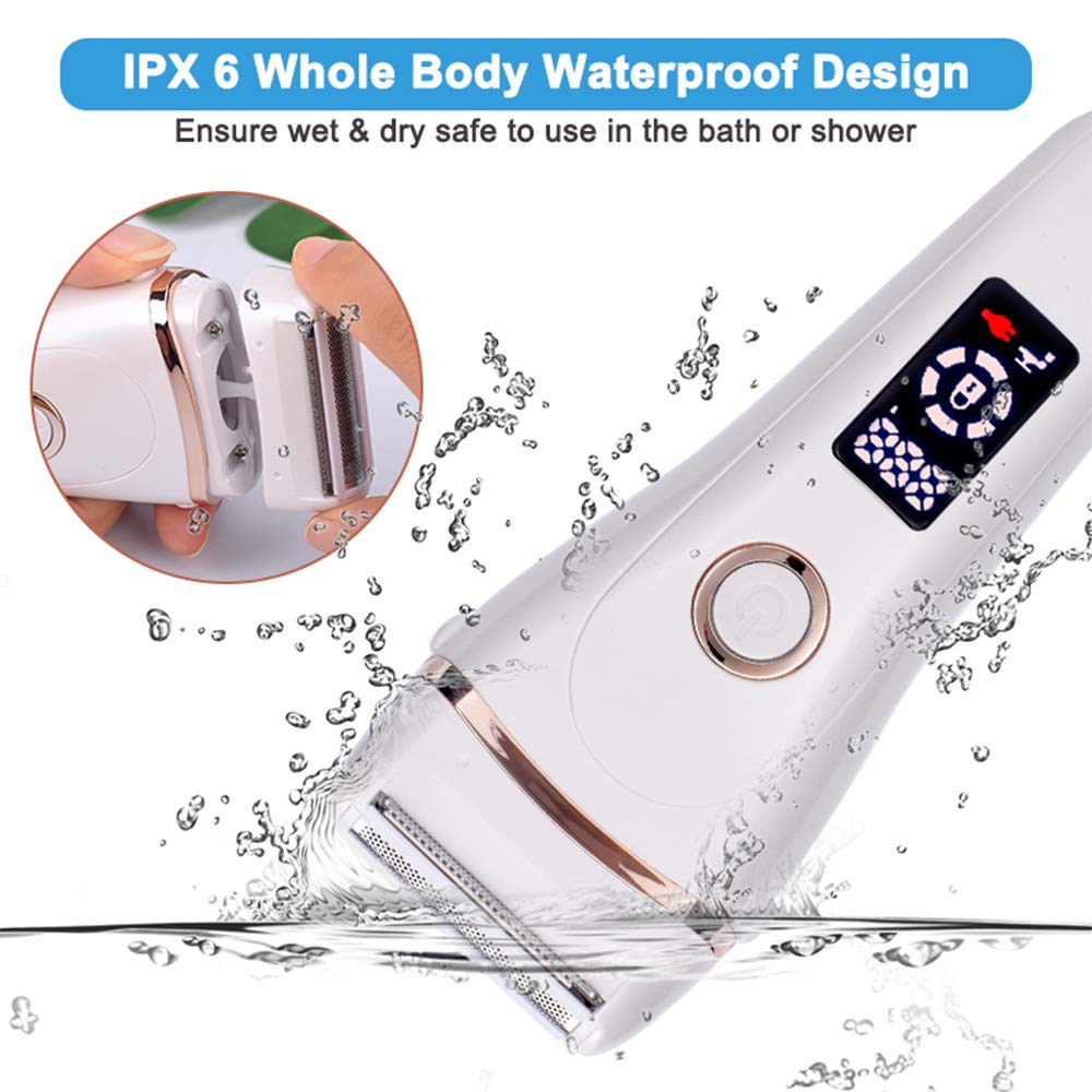 Electric Lady Shaver & Bikini Trimmer for Women - Rechargeable Cordless Wet/Dry Painless Hair Removal with LED Display - Legs, Underarms, Bikini Line - Perfect for Travel, Gym & Home Use (White)