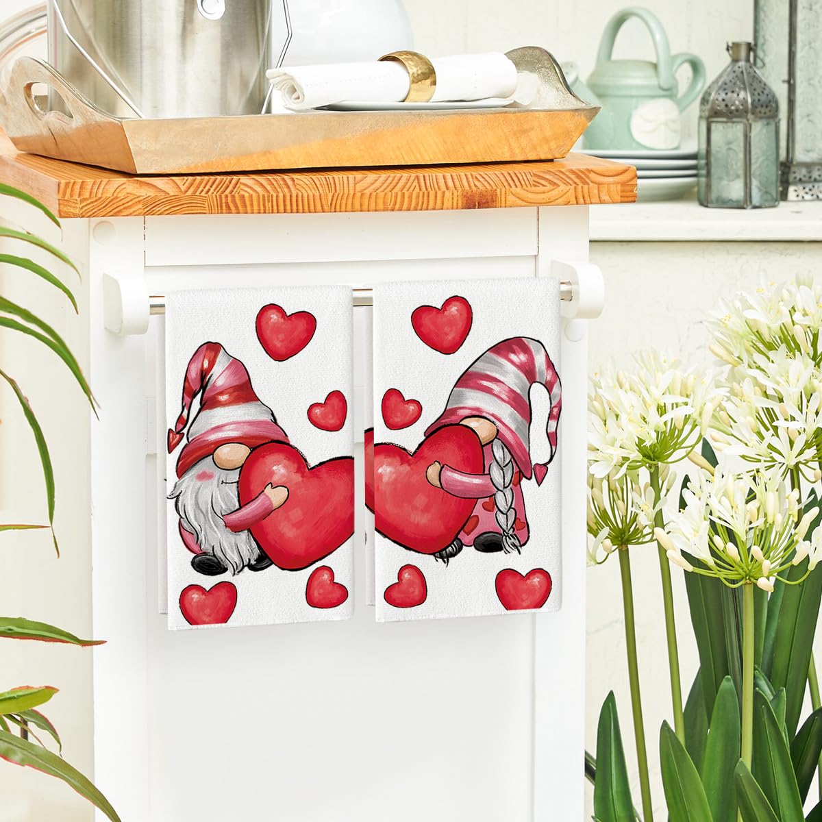 Artoid Mode Valentine's Day Gnome Kitchen Towels Set of 2 - 18x26 Inch Absorbent Dish Cloths for Seasonal Decor, Gifts & Holiday Kitchen Use