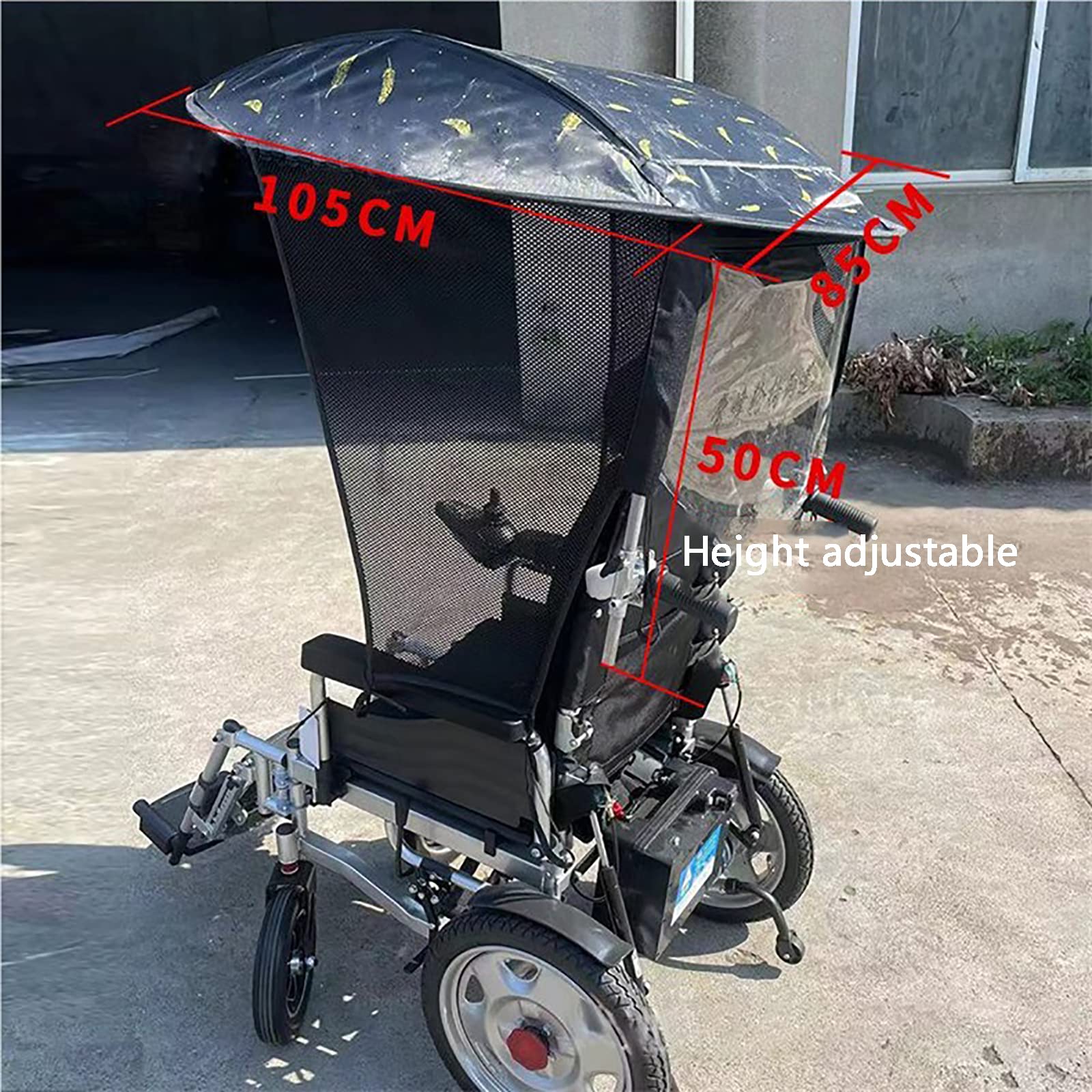 Electric Wheelchair Universal Umbrella Canopy Awning - Adjustable Sun Shade & Rain Cover with Breathable Side Mesh, Waterproof Cotton Fabric (Black) - Perfect for Outdoor Mobility, Park Visits & Daily Commuting