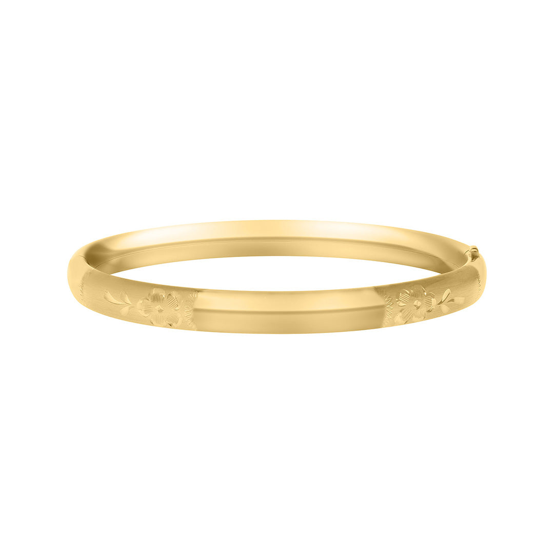 14K Gold Filled Floral Signet Bangle for Kids - Elegant Adjustable Children's Jewelry Gift for Birthdays & Special Occasions