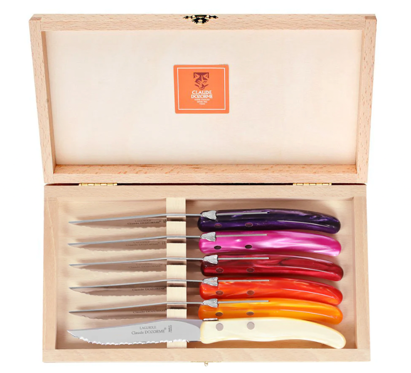 Premium Claude Dozorme 6-Piece Steak Knife Set - High-Quality Stainless Steel Blades for Perfect Steak Cutting | Ideal for Dinner Parties, BBQs & Fine Dining Experiences