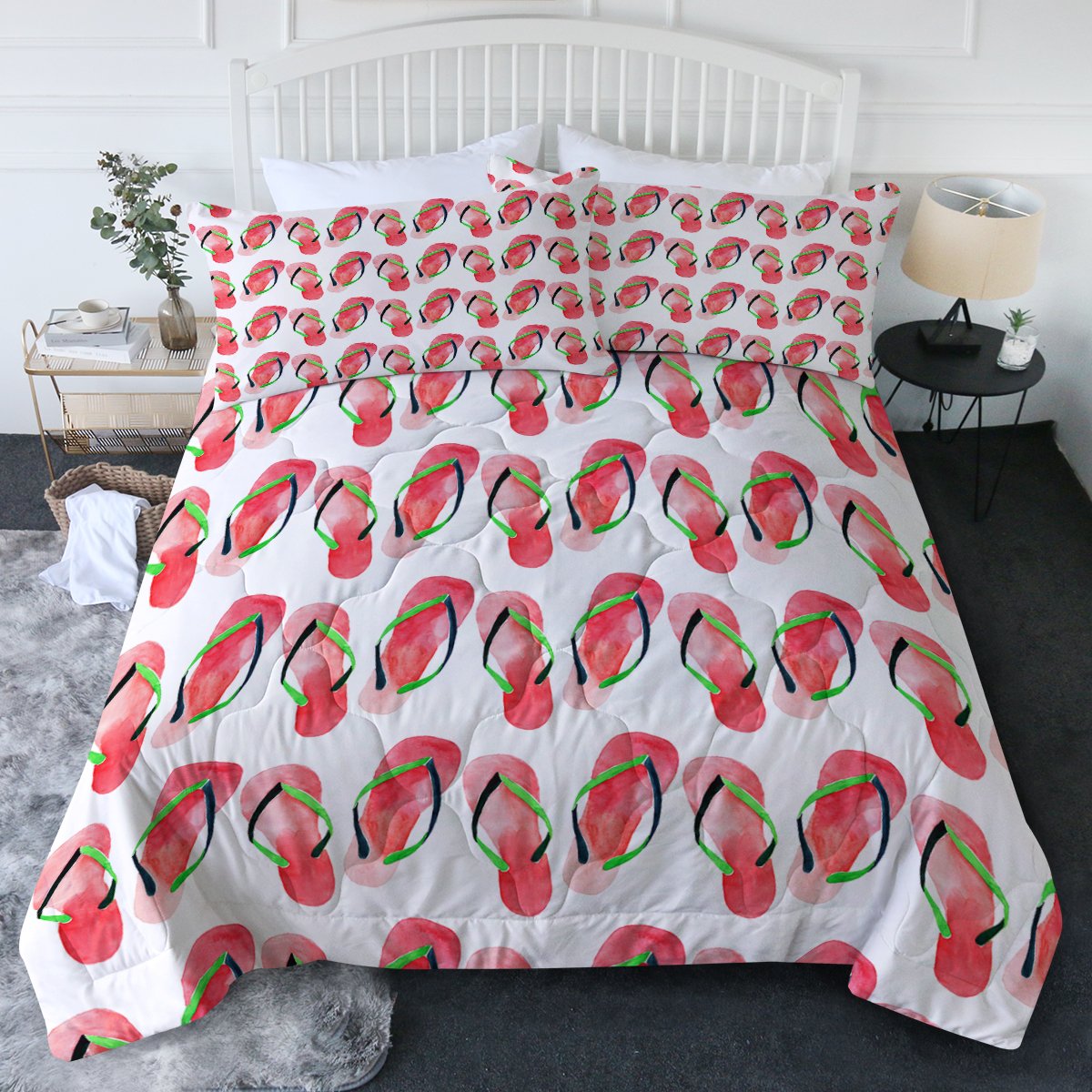 Stylish Flip Flops Comforter Set - Soft & Cozy Bedding for Summer Beach Theme - Perfect for Guest Rooms, Dorm Decor, and Tropical Vacation Vibes