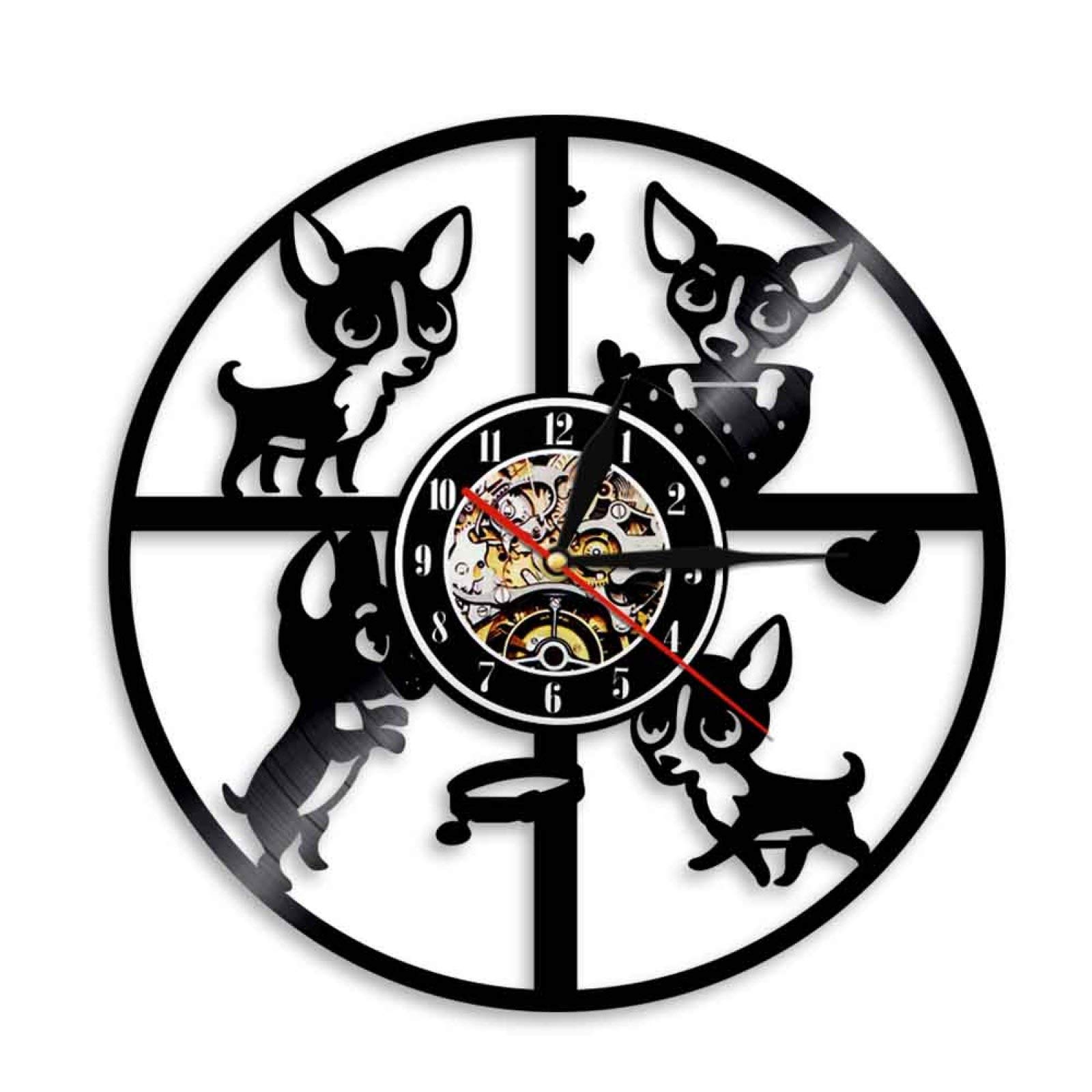 Chihuahua Wall Clock - Cute Dog Puppy Animal Vinyl Record Wall Clock | 3D Wall Watch for Nursery & Kids Room Decor | 12 Inch (30 cm) Unique Gift for Dog Lovers & Pet Owners | Perfect for Bedroom, Living Room & Office Decor