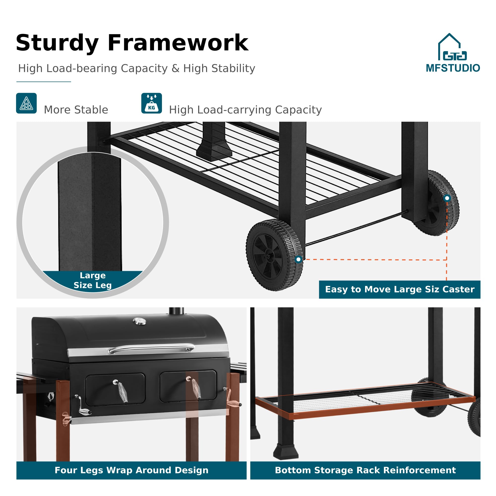 MFSTUDIO 49-Inch Extra Large Barrel BBQ Charcoal Grill with Temperature Control, Side Table & Ash Tray - Perfect for Backyard, Camping, and Family Gatherings - Easy Clean Multifunctional Grill for Outdoor Cooking and Parties