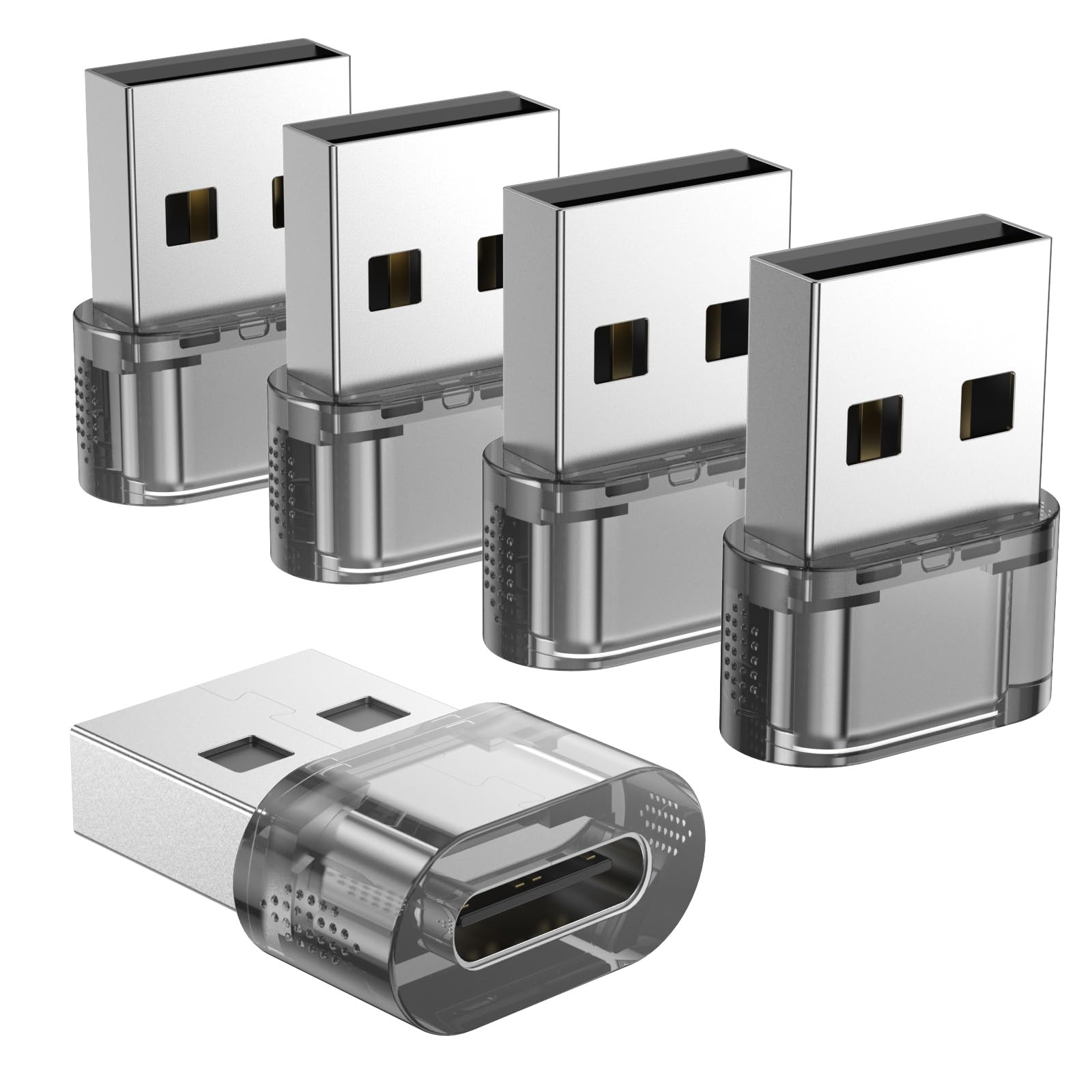 5-Pack USB-A to USB-C Adapter, USB-C Female to USB-A Male Converter for iPhone 15/Pro/Max, Apple Watch, AirPods, iPad, Galaxy S24/S23/S22 - Fast Charging Compatible with Cars, Laptops & Power Banks