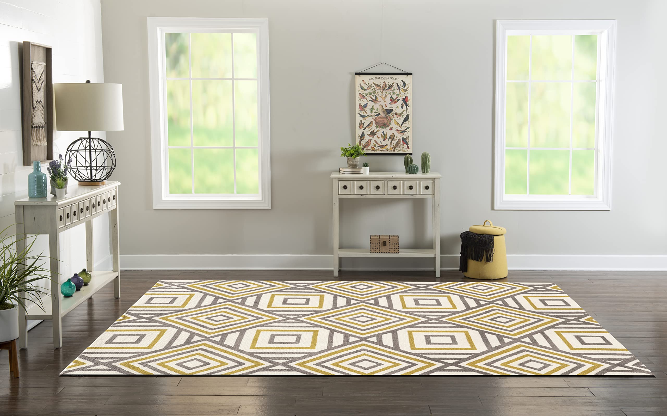 Linon Geo Ranlyn Ivory & Grey 8' X 10' Area Rug - Soft Modern Boho Rug for Living Room, Bedroom & Office Decor