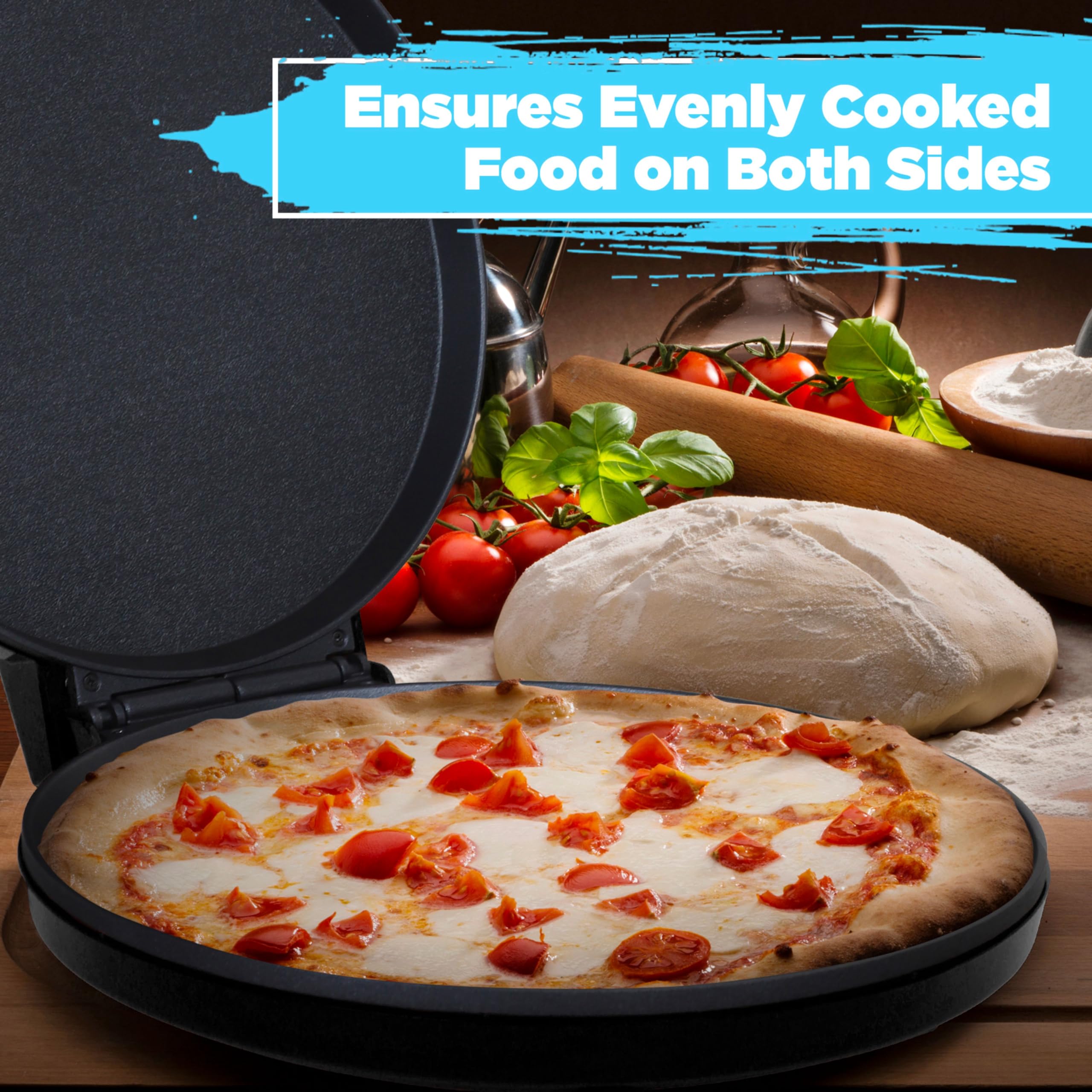 **Courant 12-Inch Electric Pizza Maker - Non-Stick Plates, Cool-Touch Handle, Indoor Pizza Oven & Calzone Maker for Home, School, or Office - Perfect for Family Dinners, Parties, and Quick Meals**