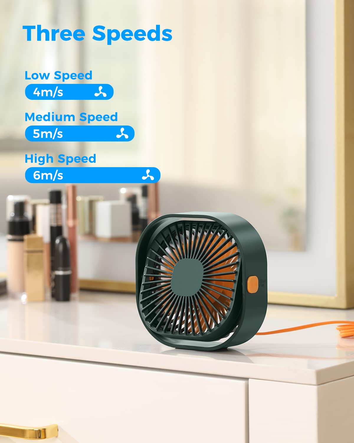 4 Inch Small USB Desk Fan - 3-Speed Portable & 360° Rotatable Mini Cooling Fan | USB-Powered Desktop Fan for Home, Office, Bedroom, Dorm | Perfect for Indoor, Outdoor & Summer Use | Great Gift Idea for Students & Professionals