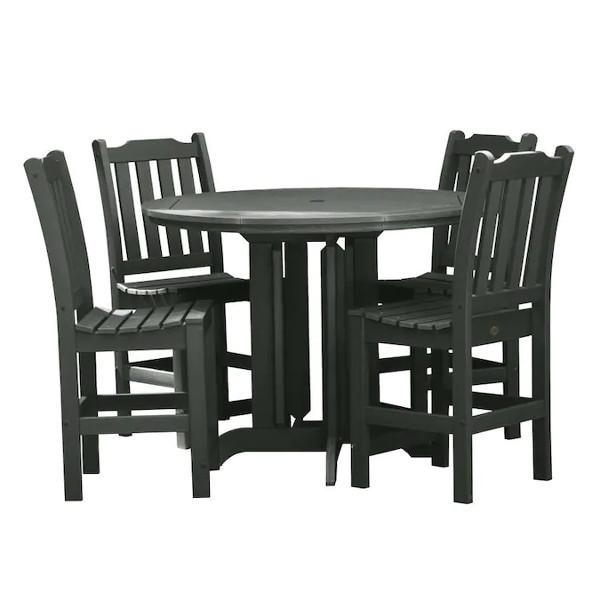 Lehigh 5-Piece Round Counter Height Recycled Plastic Outdoor Dining Set - Patio, Deck, Garden, or Backyard Furniture for Casual Entertaining