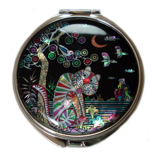 2X/1X Magnification Compact Mirror - Travel Makeup Mirror for Women, Portable Handheld Cosmetic Mirror for Purses & Gifts (Tiger Black) - Perfect for Travel & Touch-ups