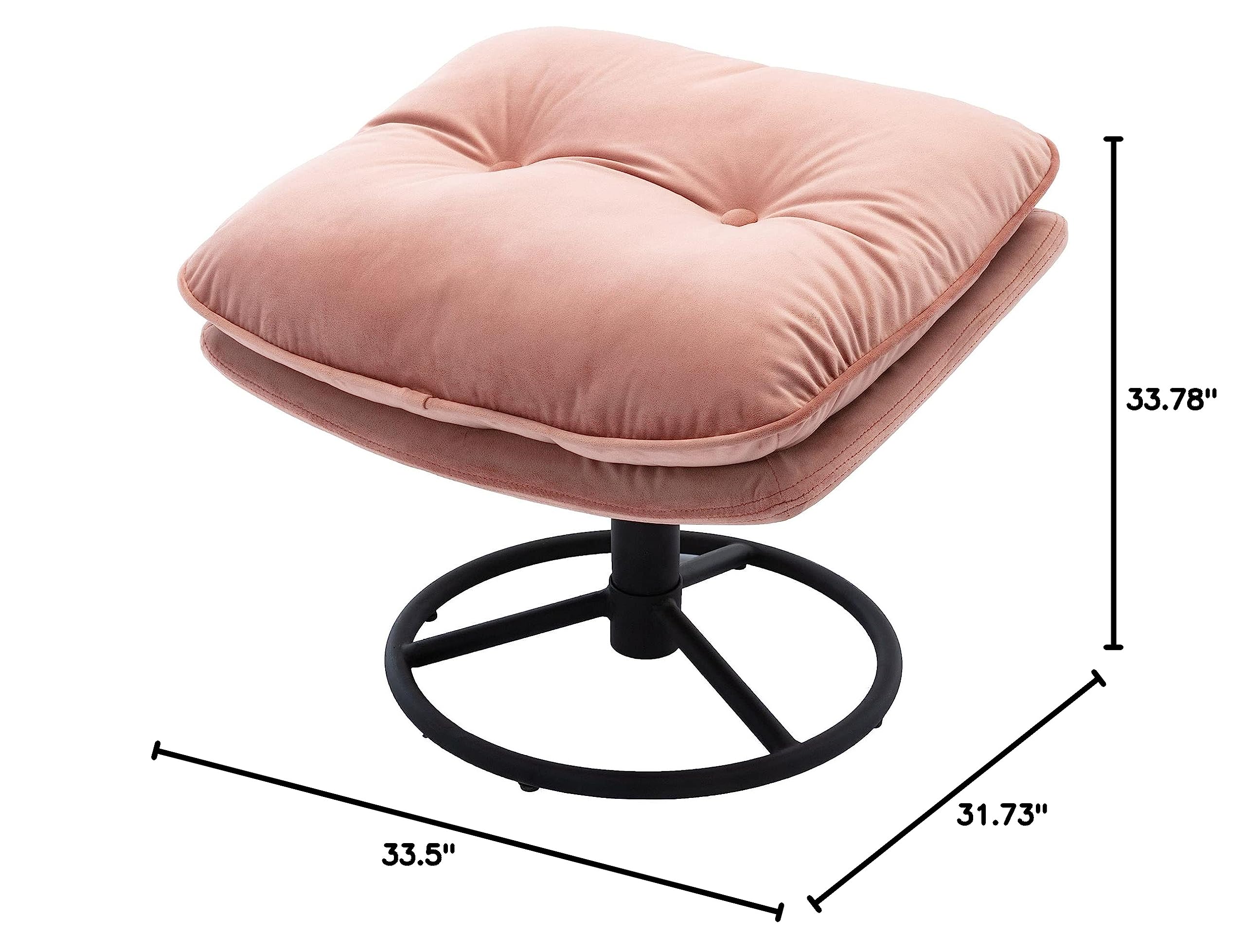 Velvet Swivel Accent Chair with Ottoman - Pink Cozy Lounge Chair for Living Room, Bedroom & Reading Nook - Modern Upholstered TV Chair & Lazy Sofa for Relaxing, Lounging or Chasing Comfort