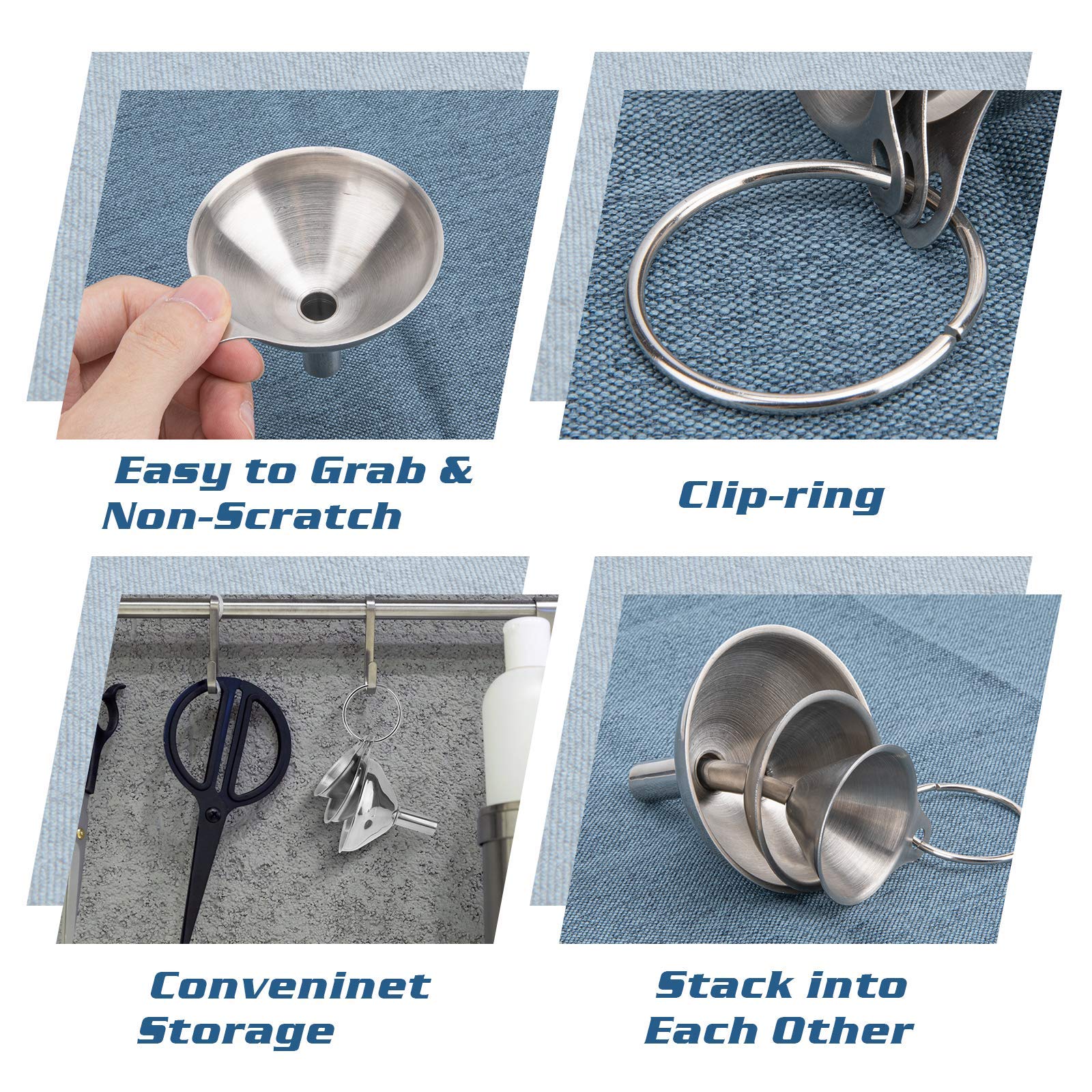 3-Piece Small Stainless Steel Kitchen Funnels Set - Food Grade Metal Funnels for Bottles, Essential Oils, Spices & Liquids - Perfect for Home Kitchen, DIY Projects & Crafting