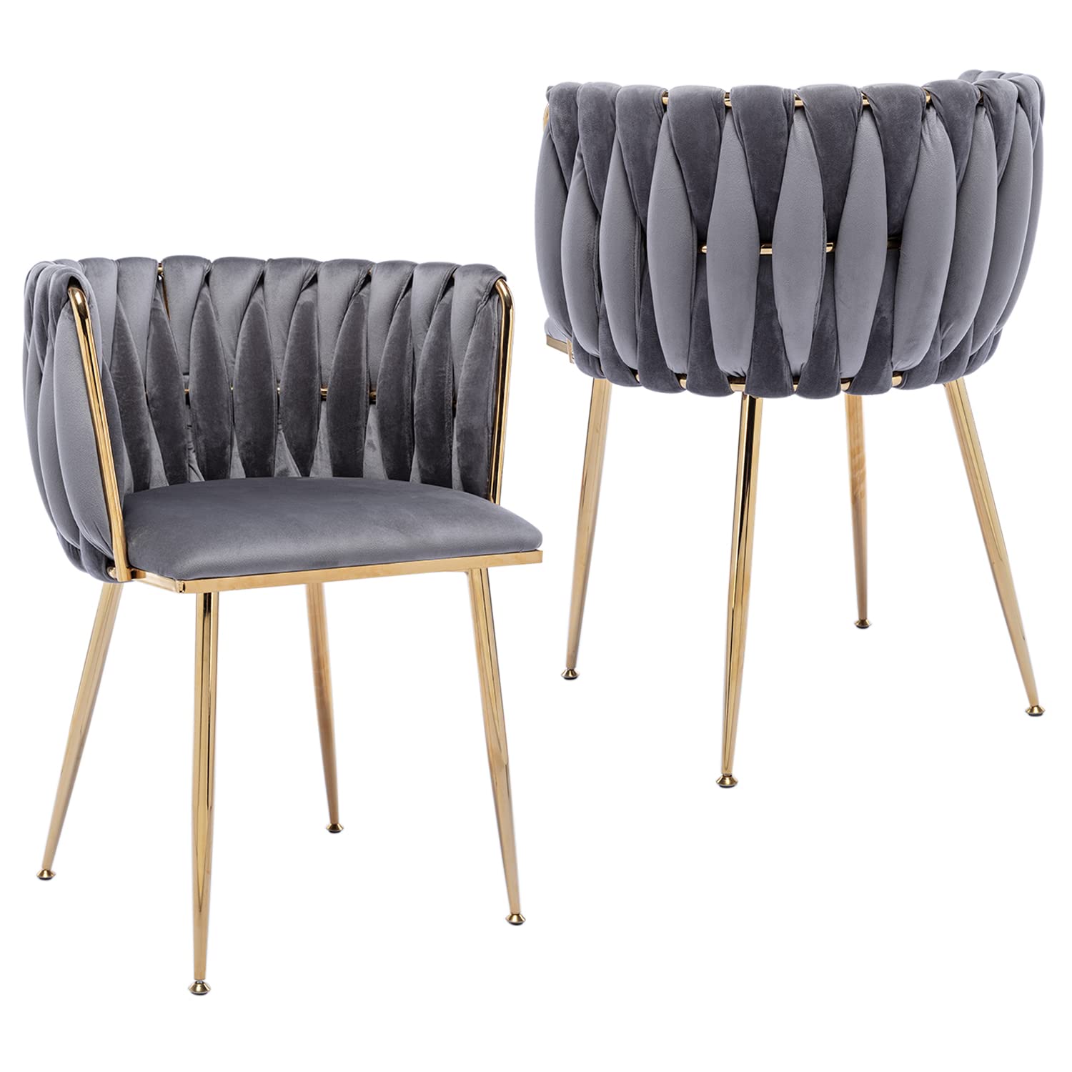 Kiztir Velvet Dining Chairs Set of 2 - Upholstered Modern Dining Room Chairs with Gold Metal Legs, Luxury Tufted Accent Chairs for Living Room, Bedroom, Kitchen - Soft Grey Velvet Fabric (Perfect for Small Spaces & Home Decor)