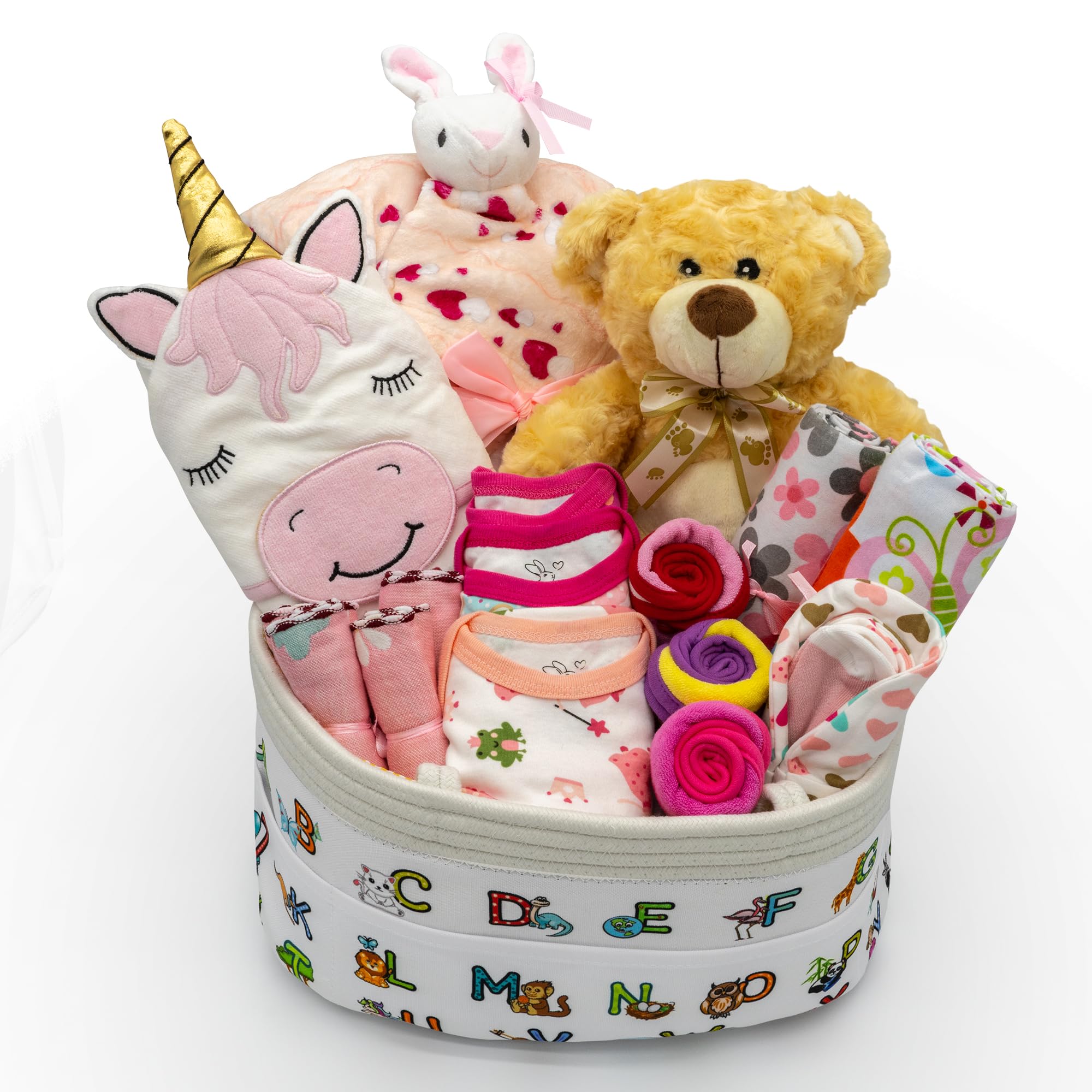 Joyful Arrival Deluxe Baby Girl Gift Basket - 20-Piece Newborn Gift Set for Expecting Moms | Gender Reveal & Baby Shower Present | Pink Baby Gift Basket with Plush Blanket, Onesies & Essentials | Perfect for Hospital Welcome & New Mom Care Package