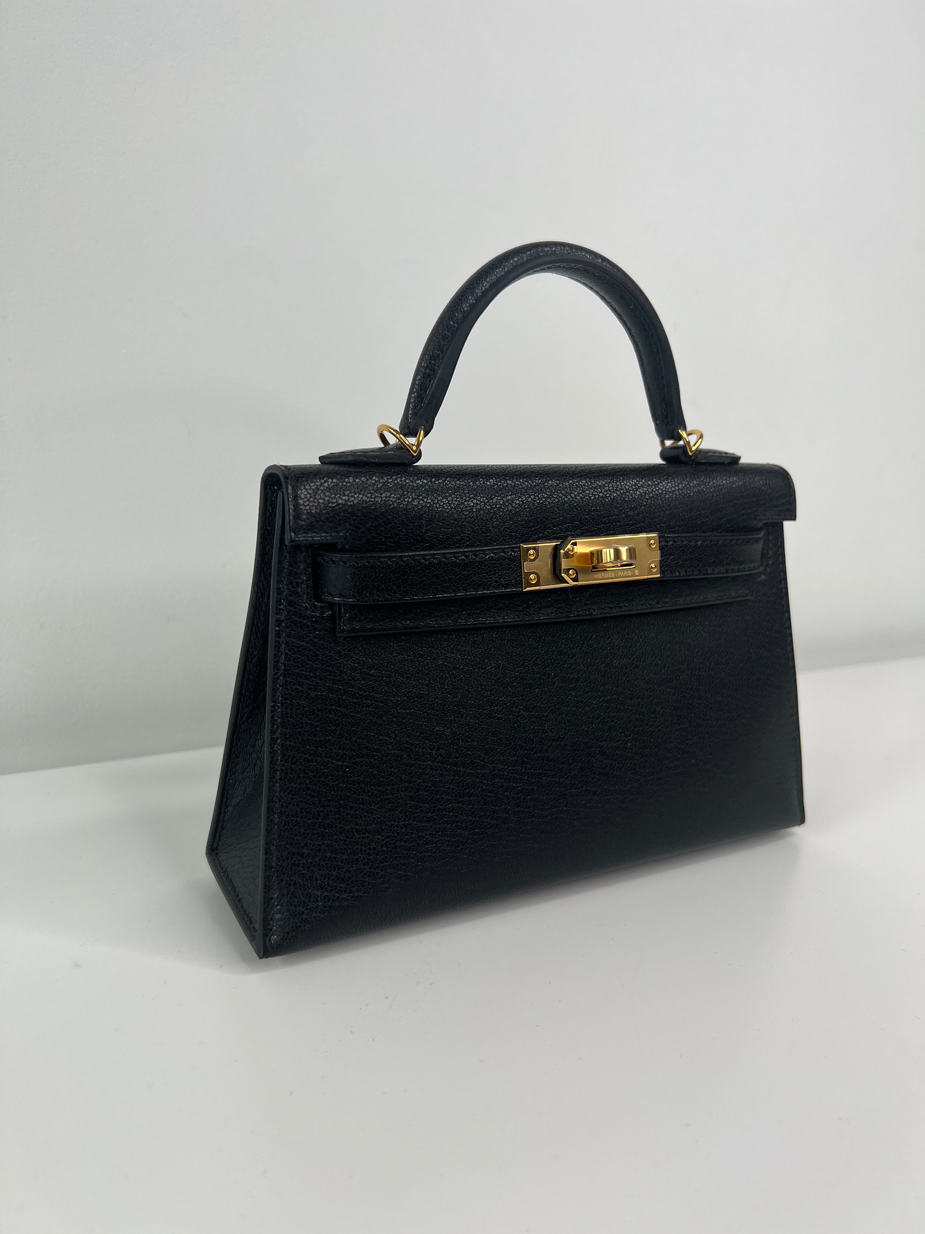 Authentic Hermes Kelly 20 Handbag - Black Chévre Leather with Gold Hardware | Luxury Crossbody Bag for Women | Perfect for Work, Travel & Special Occasions