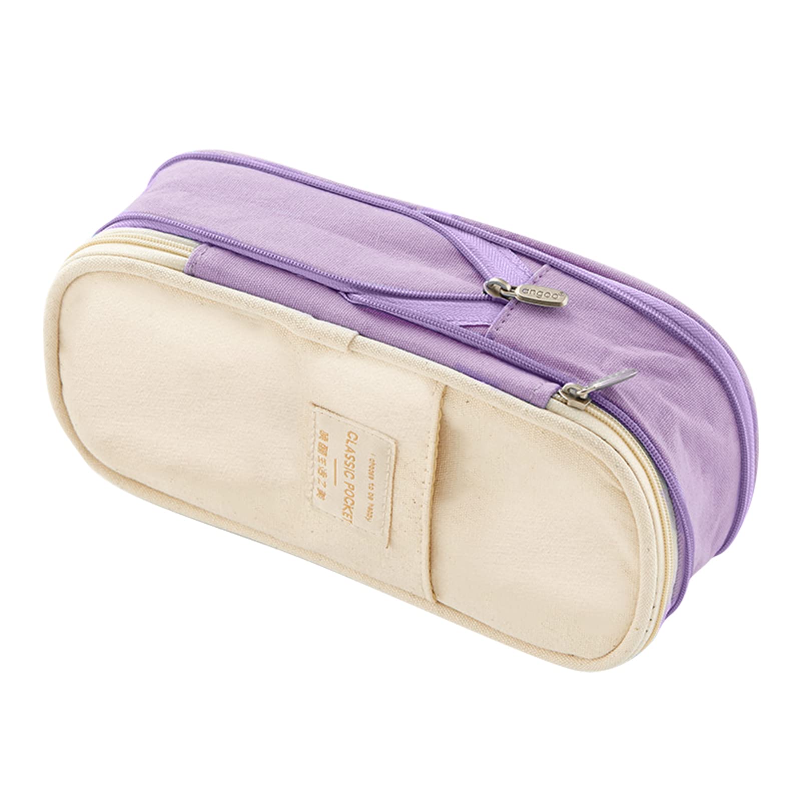 PORRASSO Large Pencil Case with Multi Compartments - Premium Pen Holder & Stationery Organizer for School, College, Office - Perfect for Students, Teens, Girls & Boys (Purple/Beige) | Ideal for Organizing Pens, Pencils, Makeup & School Supplies