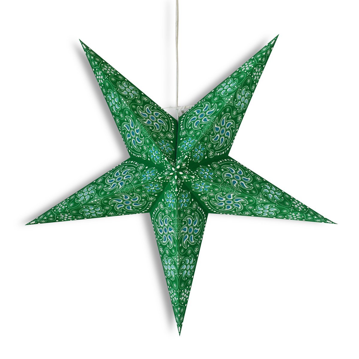 3 Pack 24 Green Winds Paper Star Lanterns with LED Bulbs & Lamp Cord - Hanging Party Decor for Wedding, Baby Shower, Christmas & Outdoor Garden Lighting