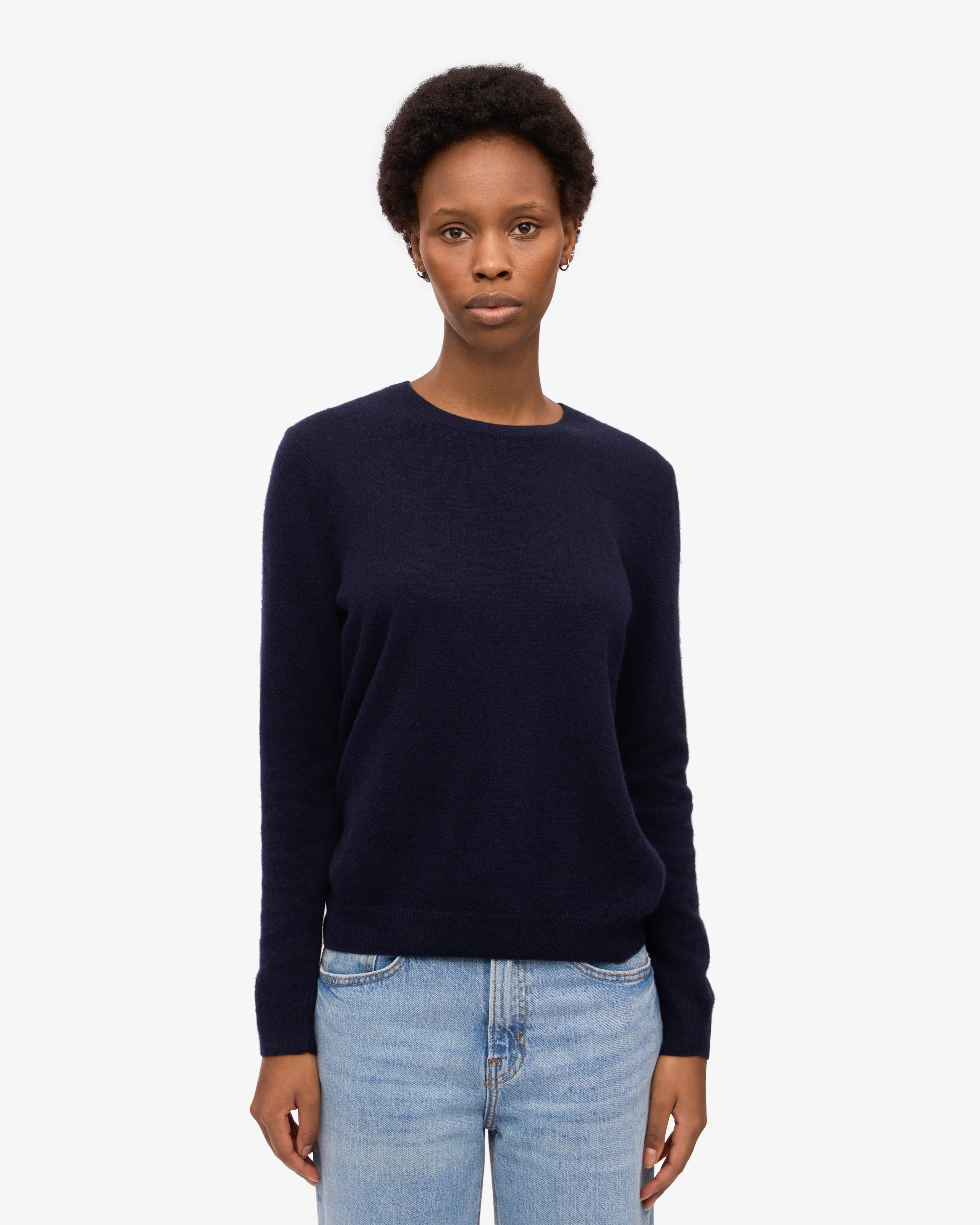 Women's Lightweight Merino Wool Crew Neck Sweater - Navy Blue | Soft & Warm Winter Pullover for Casual Outfits & Office Wear