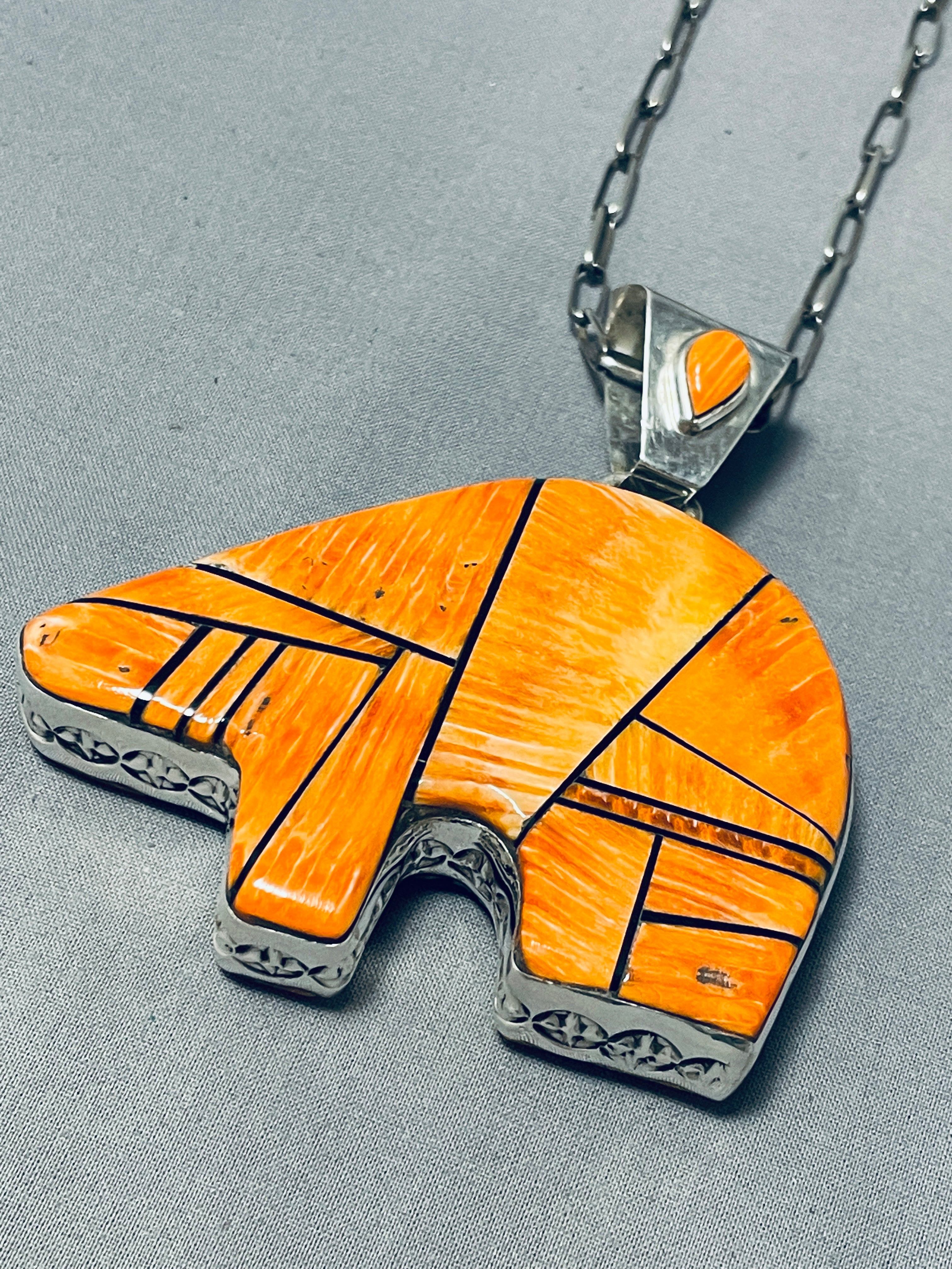 Authentic Navajo Sterling Silver Bear Necklace with Rare Turquoise - 148g Handcrafted Native American Jewelry for Women, Perfect for Cultural Events & Boho Fashion