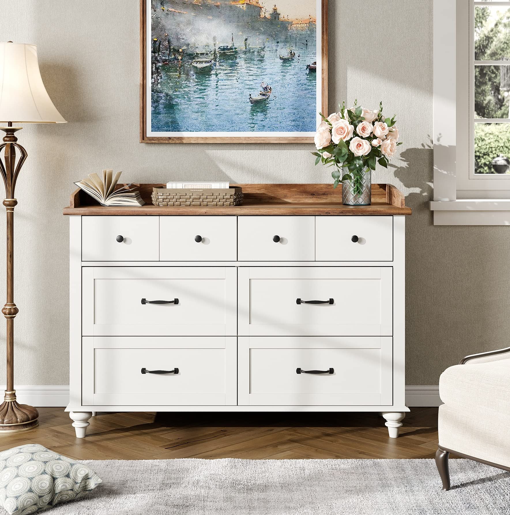 WAMPAT 6-Drawer Wooden Dresser for Bedroom & Nursery - Mid-Century Modern Storage Organizer