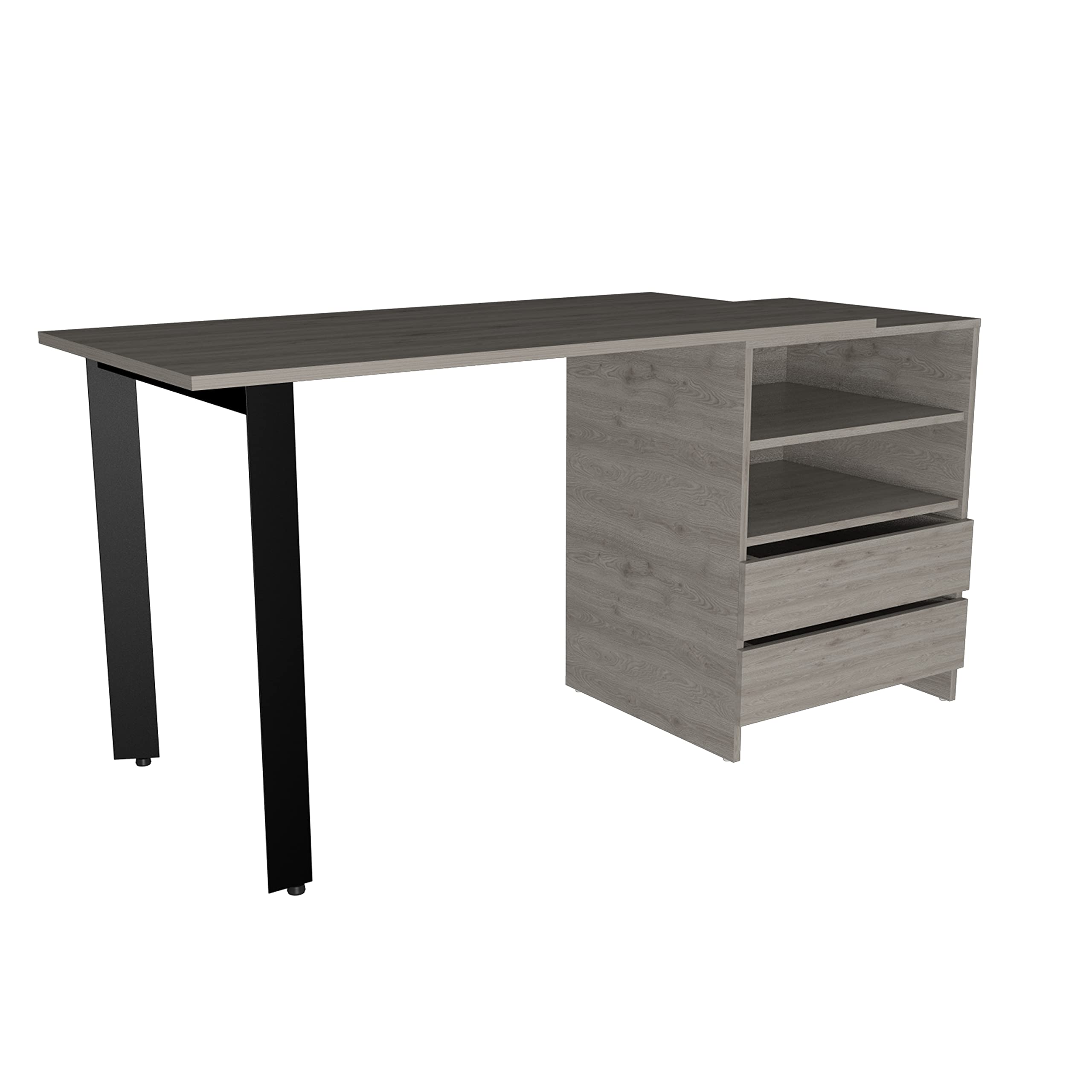 Austral 120 Modern Writing Desk with 2 Legs, 2 Drawers & 2 Shelves - Light Gray Home Office Furniture for Small Spaces & Study Rooms