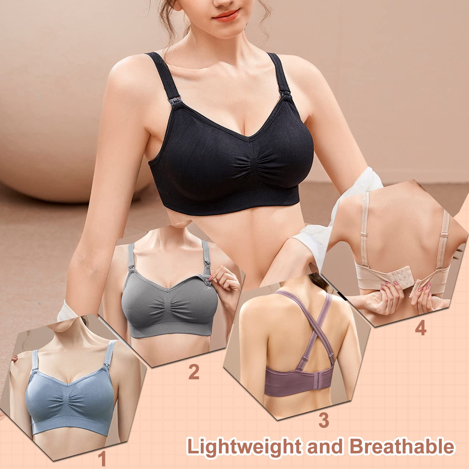 JAMRID Comfortable Sleeping Nursing Bras for Breastfeeding Maternity & Pregnancy - Pumping Bra with Extra Extenders - Perfect for Nighttime Nursing, Postpartum Recovery and Daily Wear