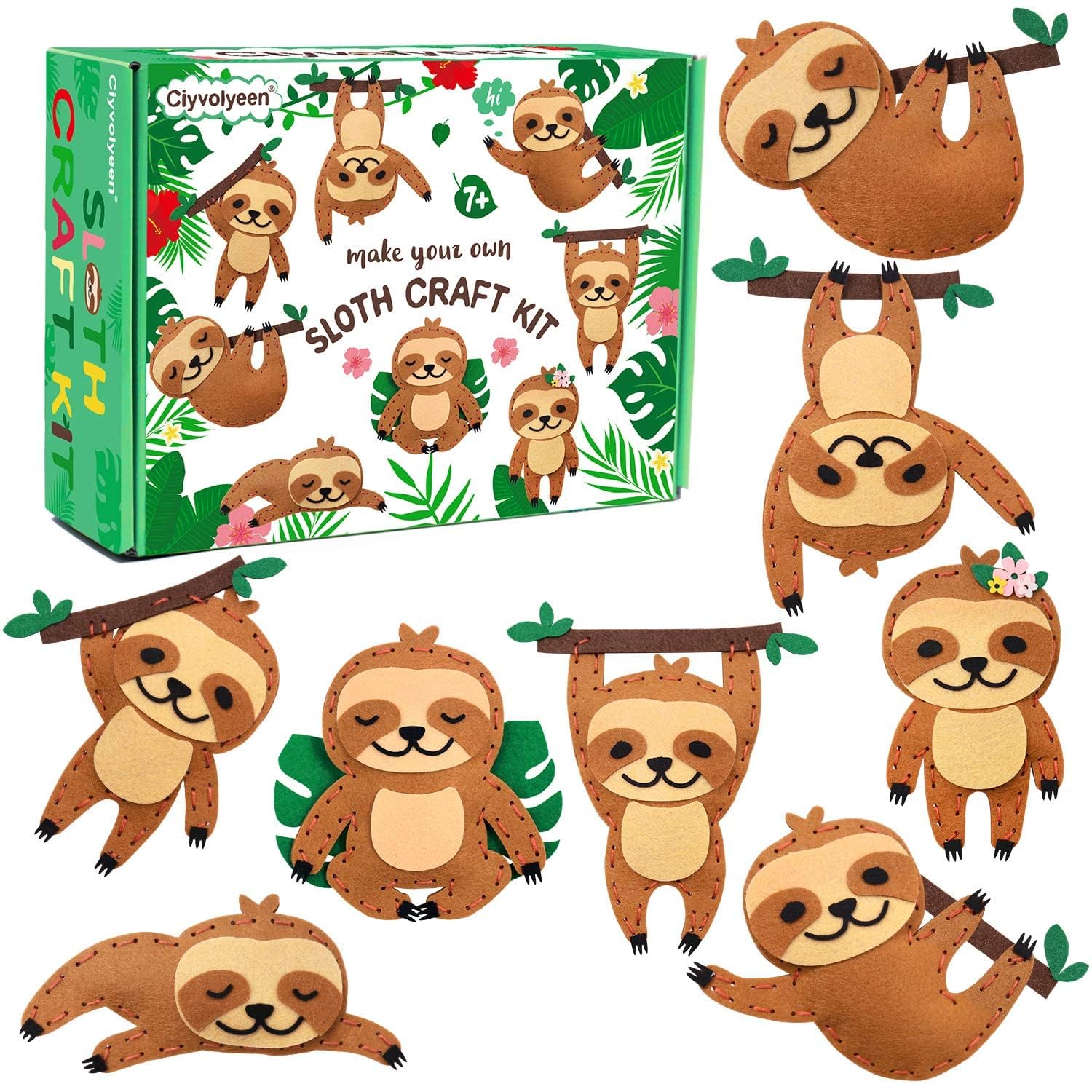 CiyvoLyeen Sloth Sewing Craft Kit - Jungle Animal DIY Sewing Kit for Kids Ages 8-12 - Educational Handmade Craft Projects with 8 Fun Designs - Perfect for Birthday Gifts & After School Activities