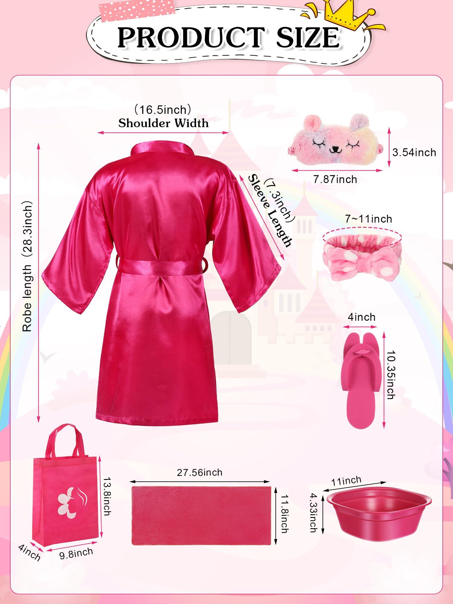 Suhine 10-Piece Kids Spa Party Set - Girls Satin Robes & Nail Salon Kit for Birthday Party Favors | Perfect for DIY Spa Day, Sleepovers & Birthday Celebrations