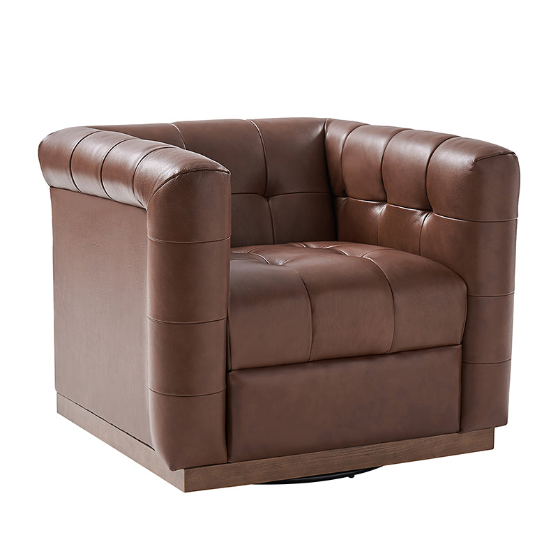 Feodor Genuine Leather Mid Century Modern Swivel Chair - Premium Office & Living Room Furniture for Home Decor
